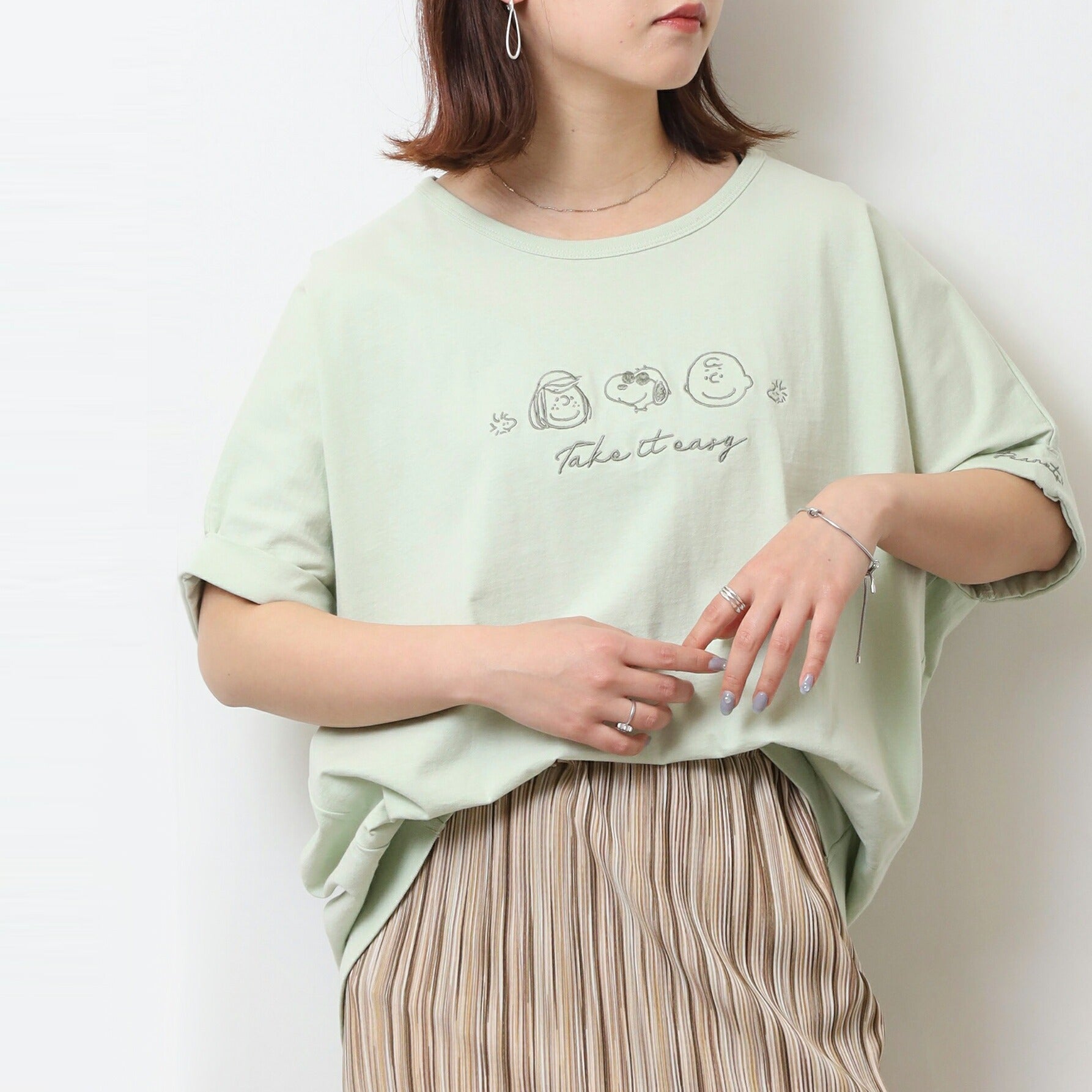 スヌーピー Tシャツ 半袖 トップス 裾 バルーン チャーリーブラウン ペパーミント・パティ ウッドストック 刺繍 SNOOPY PEANUTS s1152-91sp
