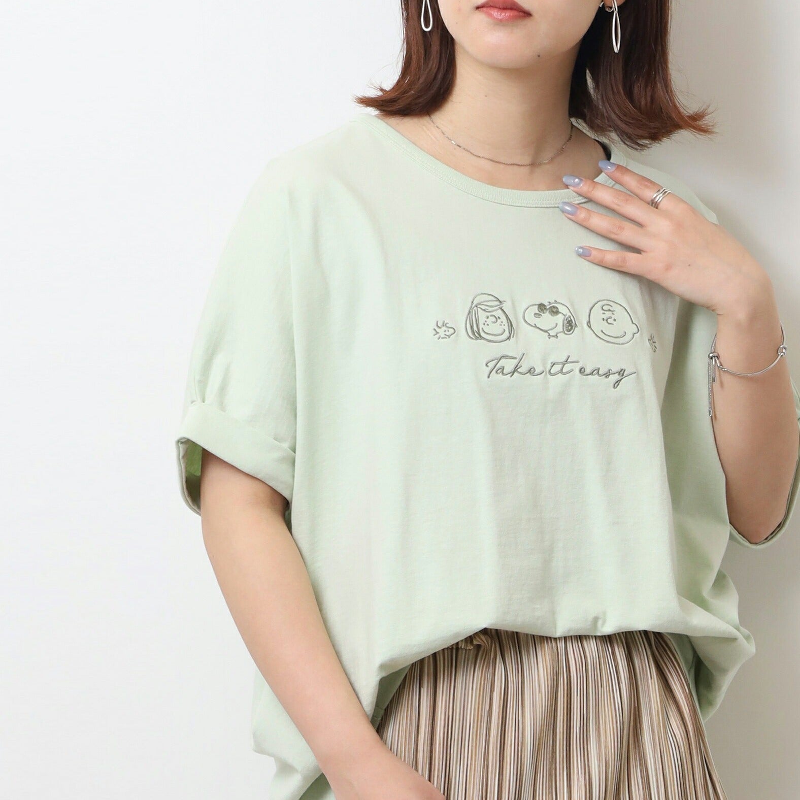 スヌーピー Tシャツ 半袖 トップス 裾 バルーン チャーリーブラウン ペパーミント・パティ ウッドストック 刺繍 SNOOPY PEANUTS s1152-91sp