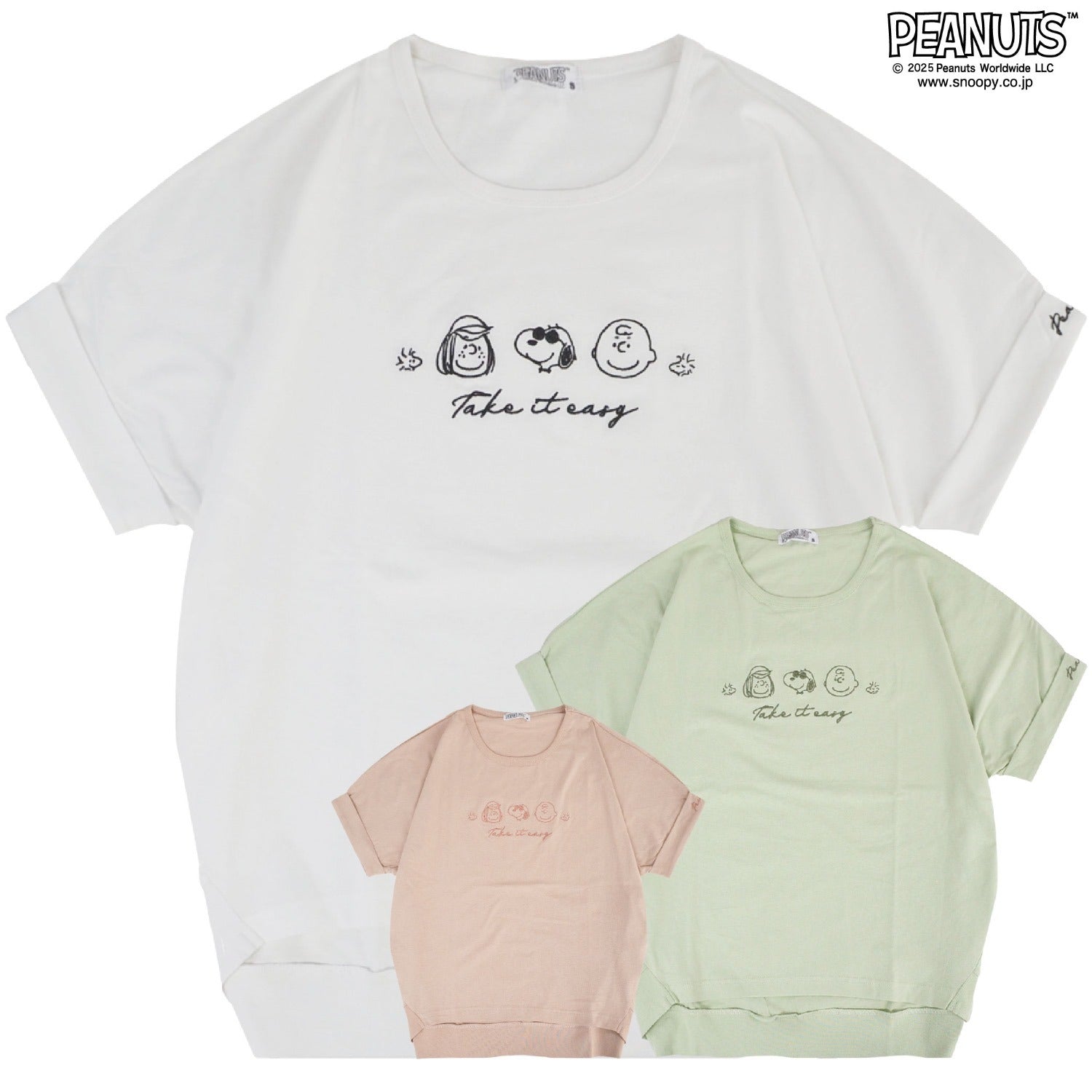 スヌーピー Tシャツ 半袖 トップス 裾 バルーン チャーリーブラウン ペパーミント・パティ ウッドストック 刺繍 SNOOPY PEANUTS s1152-91sp
