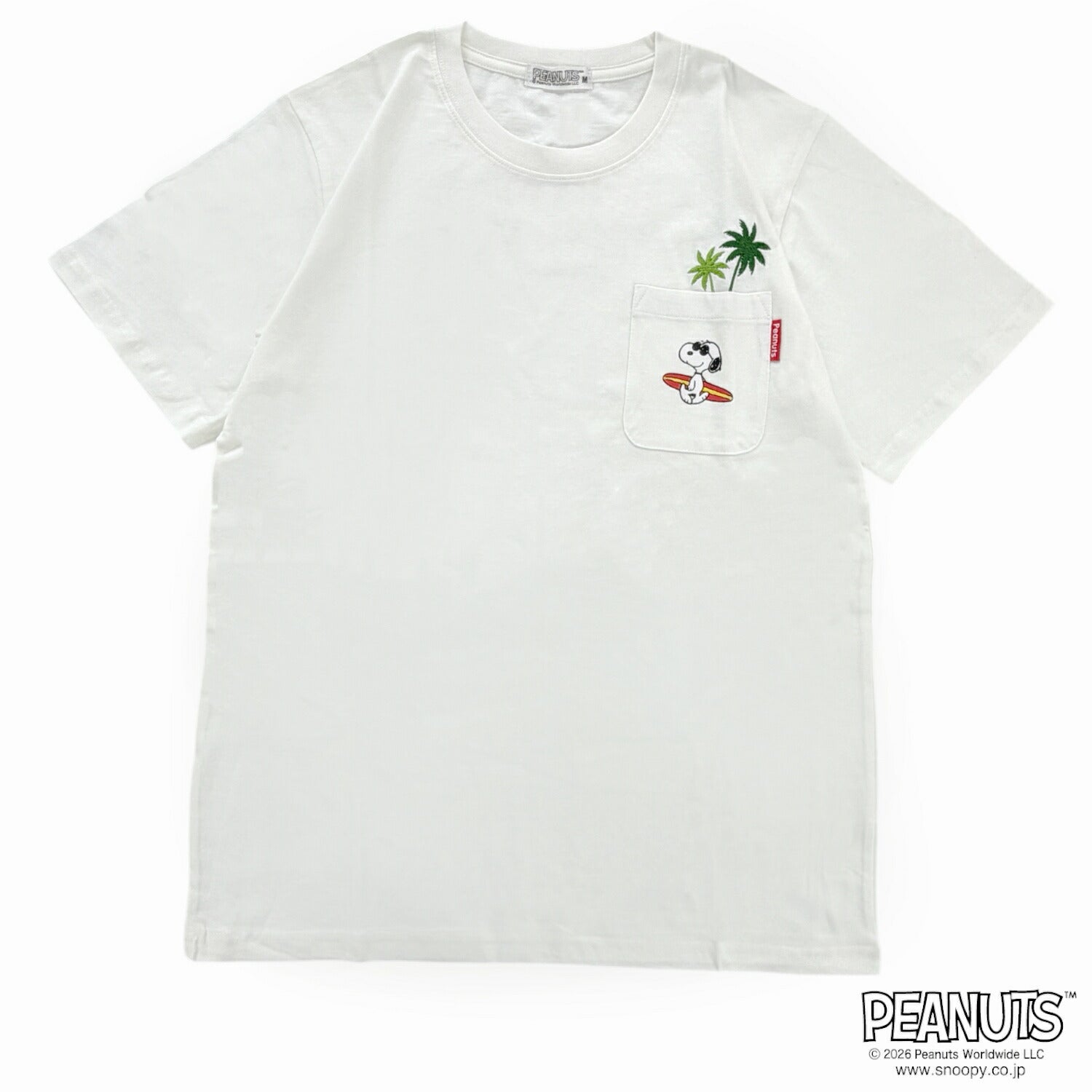 スヌーピー ポケット付き 刺繍 天竺 半袖 Tシャツ SNOOPY PEANUTS ワンポイント 春夏 s1162-100