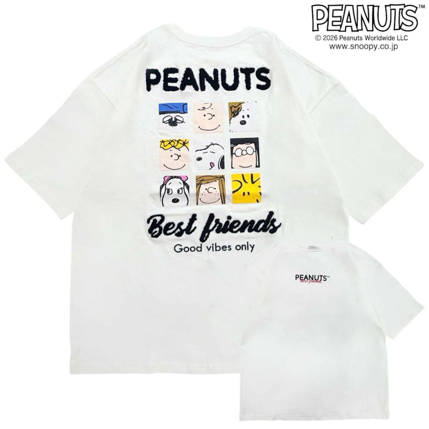 スヌーピー 半袖 Tシャツ フレンズ柄 サガラ刺繍 バックプリント 天竺 ヘビーウェイト ドロップショルダー オーバーサイズ メンズ レディース 夏  SNOOPY PEANUTS s1162-168sp
