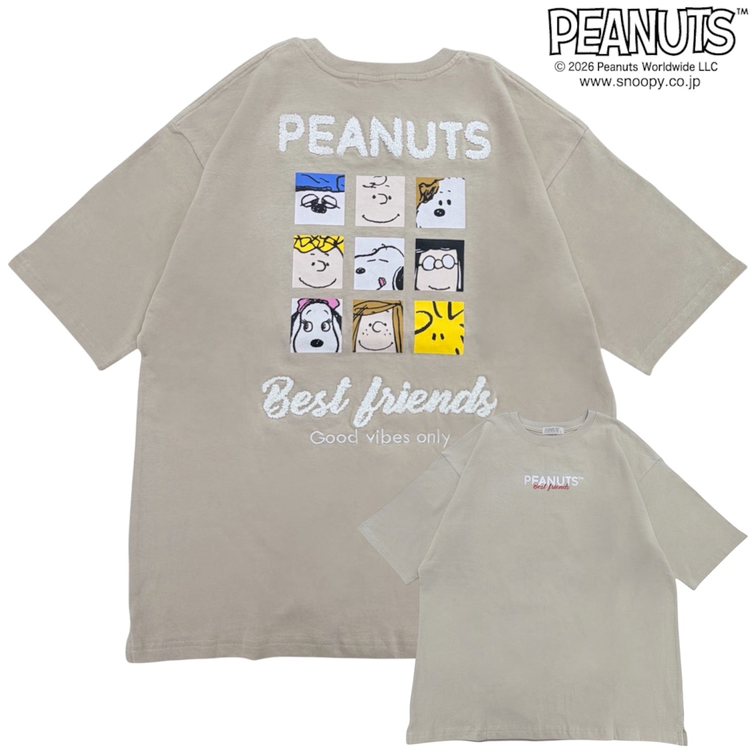 スヌーピー 半袖 Tシャツ フレンズ柄 サガラ刺繍 バックプリント 天竺 ヘビーウェイト ドロップショルダー オーバーサイズ メンズ レディース 夏  SNOOPY PEANUTS s1162-168sp