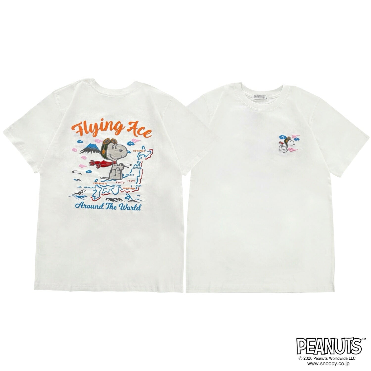 スヌーピー フライング・エース 地図柄 バックプリント 刺繍 天竺 半袖 Tシャツ SNOOPY PEA s1162-223sp