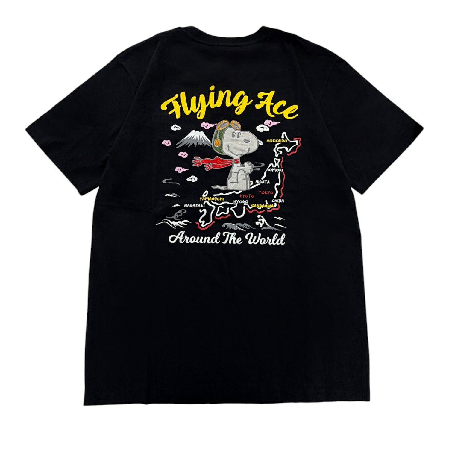 スヌーピー フライング・エース 地図柄 バックプリント 刺繍 天竺 半袖 Tシャツ SNOOPY PEA s1162-223sp