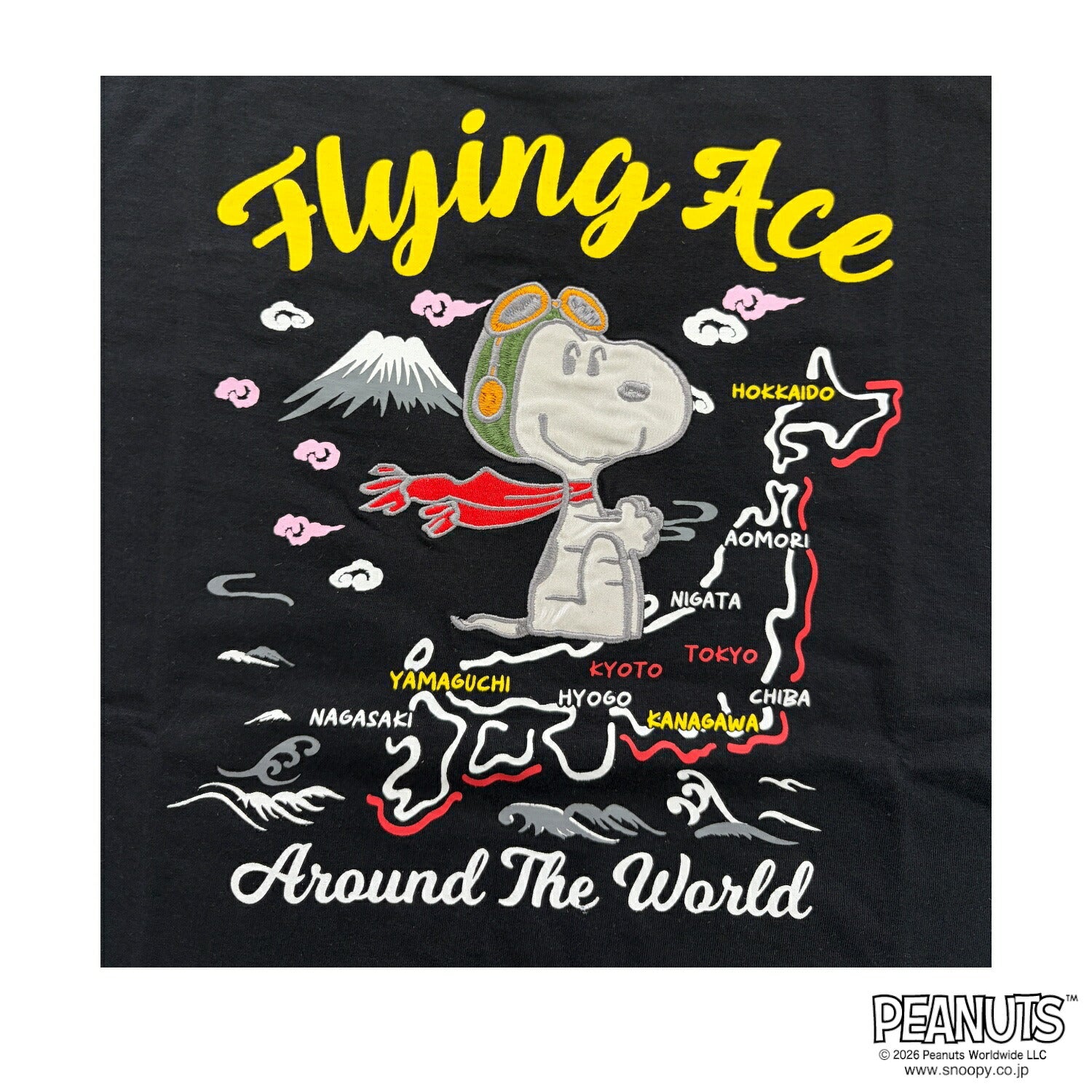 スヌーピー フライング・エース 地図柄 バックプリント 刺繍 天竺 半袖 Tシャツ SNOOPY PEA s1162-223sp