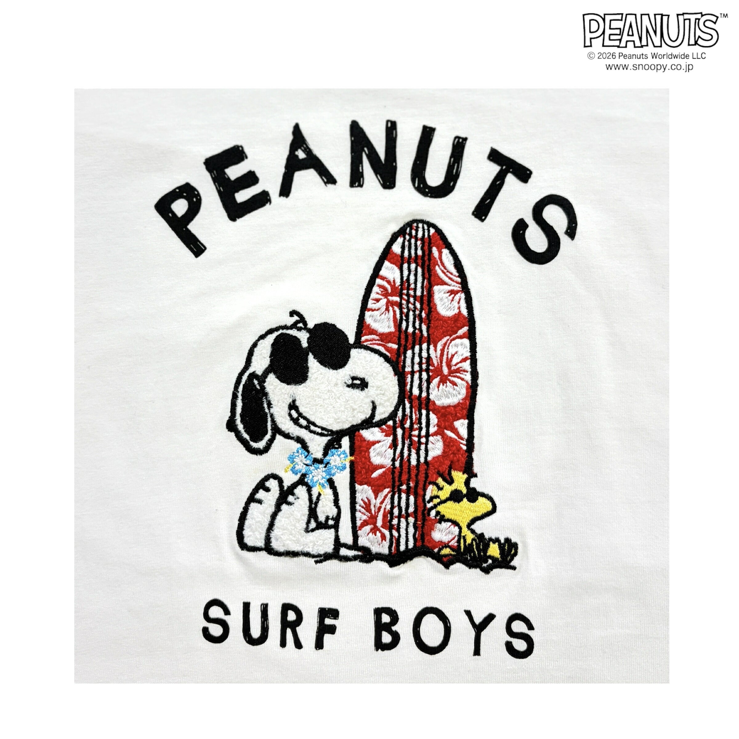 スヌーピー ジョー・クール サーフボード柄 サガラ刺繍 天竺 半袖 Tシャツ トップス 春 夏 SNOOPY s1162-232sp PEANUTS