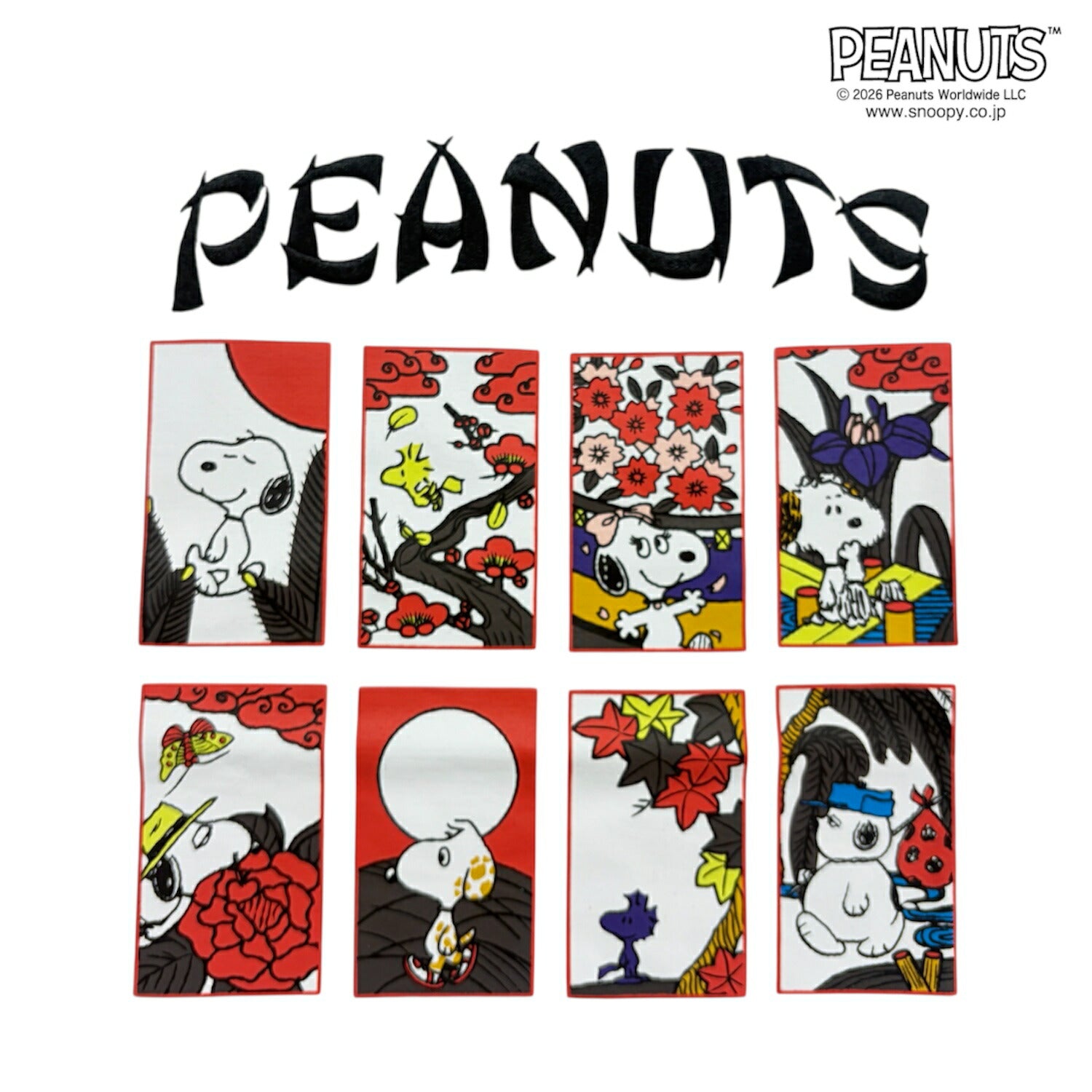 スヌーピー 花札柄 半袖 Tシャツ プリント 天竺 ロゴ刺繍 メンズ レディース 夏 和柄 SNOOPY PEANUTS s1162-234sp