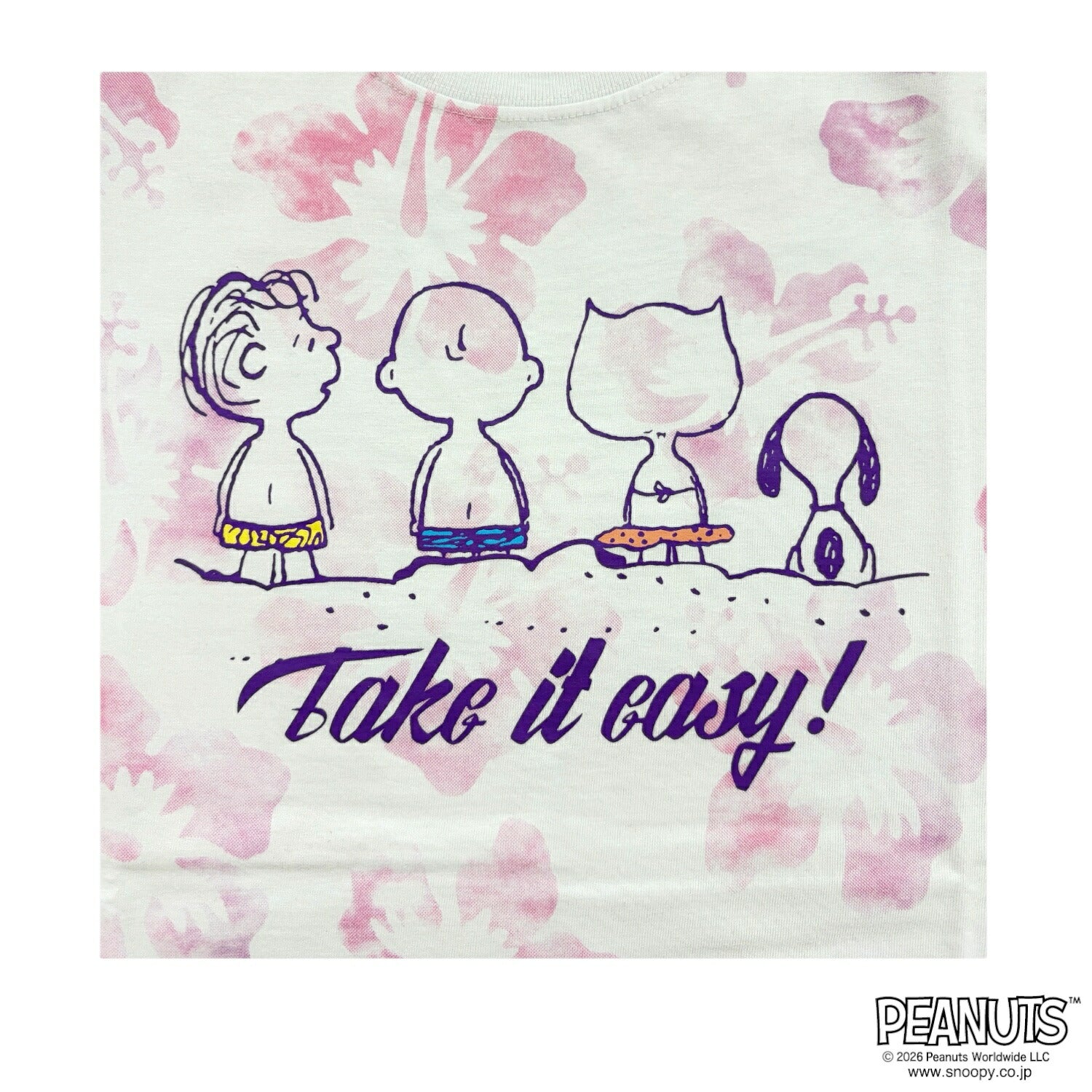 スヌーピー ビーチ柄 タイダイ プリント ハイビスカス 天竺 半袖 Tシャツ メンズ レディース 春 夏 SNOOPY PEANUTS