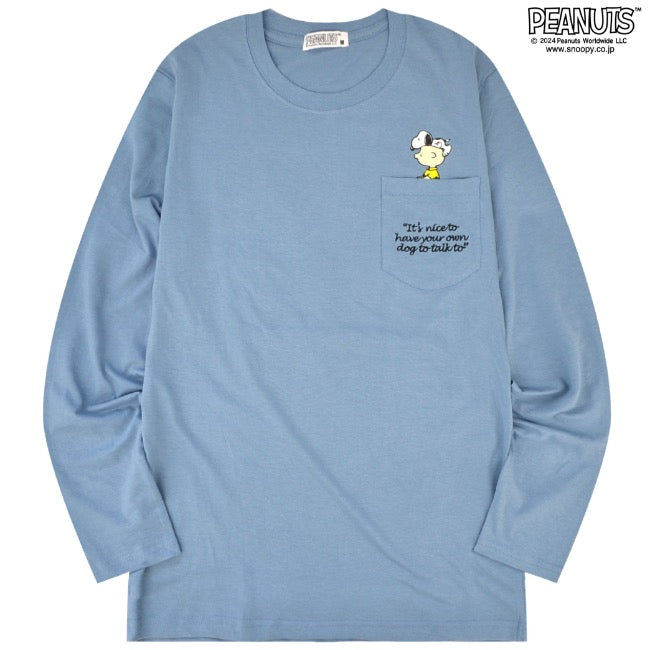 スヌーピー 長袖 トップス Tシャツ ポケット 刺繍 プリント チャーリーブラウン ウッドストック SNOOPY PEANUTS s1243-45