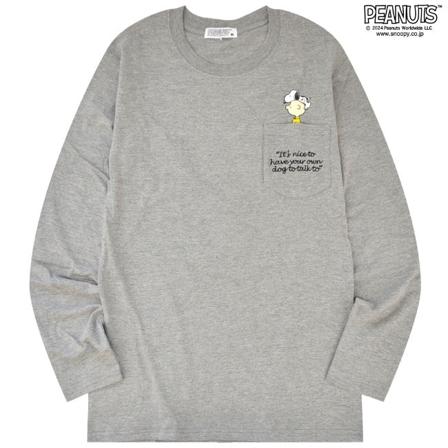 スヌーピー 長袖 トップス Tシャツ ポケット 刺繍 プリント チャーリーブラウン ウッドストック SNOOPY PEANUTS s1243-45