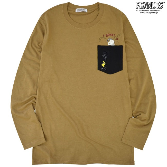 スヌーピー 長袖 トップス Tシャツ ポケット 刺繍 プリント チャーリーブラウン ウッドストック SNOOPY PEANUTS s1243-45