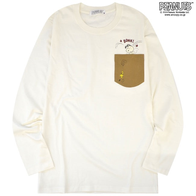 スヌーピー 長袖 トップス Tシャツ ポケット 刺繍 プリント チャーリーブラウン ウッドストック SNOOPY PEANUTS s1243-45