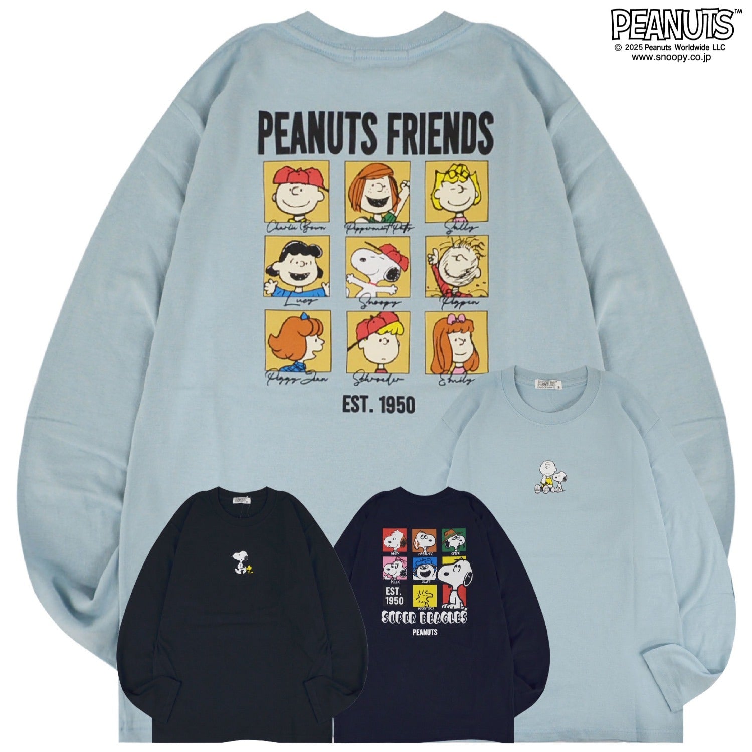 スヌーピー チャーリー・ブラウン Tシャツトップス 長袖 友達 兄弟 ボックス バック プリント SNOOPY PEANUTS s1251-06sp