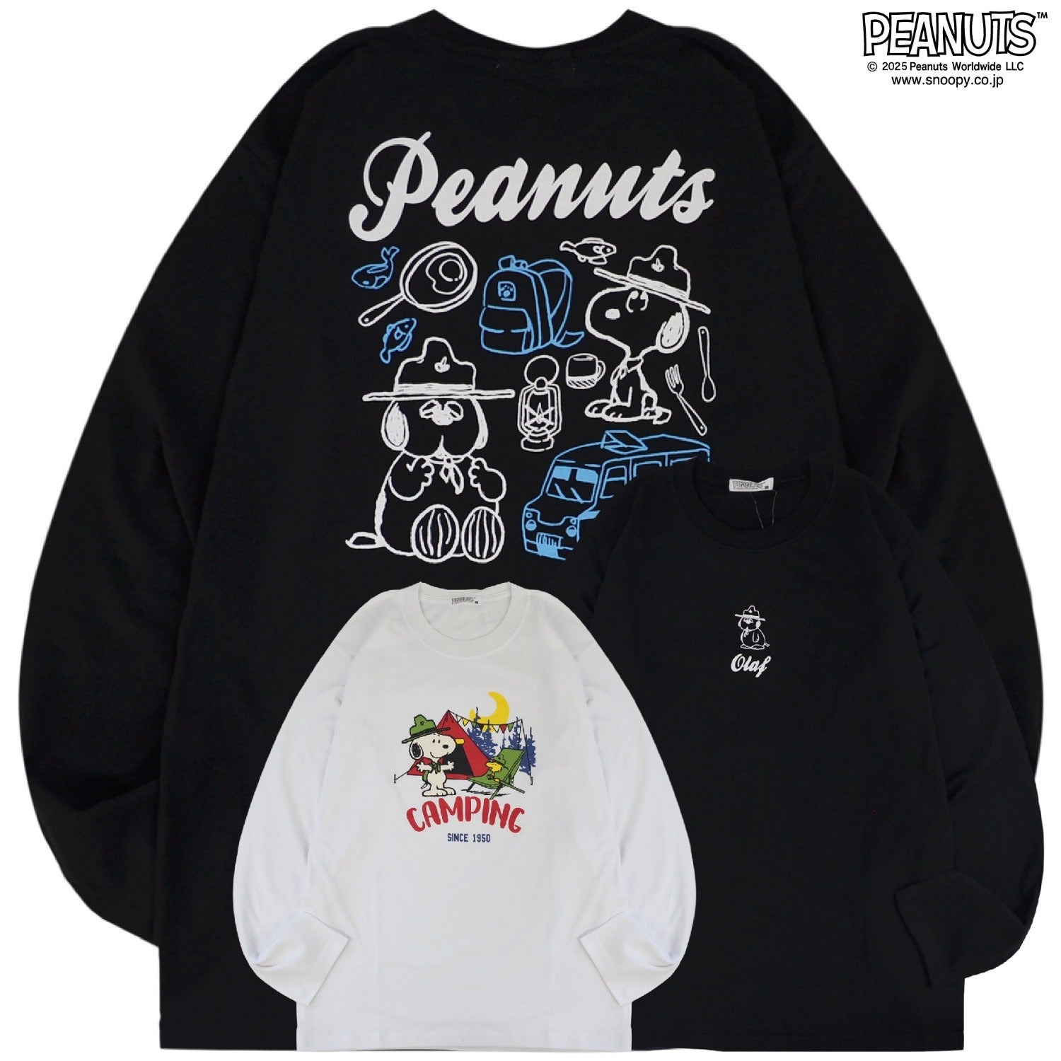 スヌーピー Tシャツ 長袖 ロンT トップス バック プリント オラフ ウッドストック アウトドア SNOOPY PEANUTS s1251-07sp