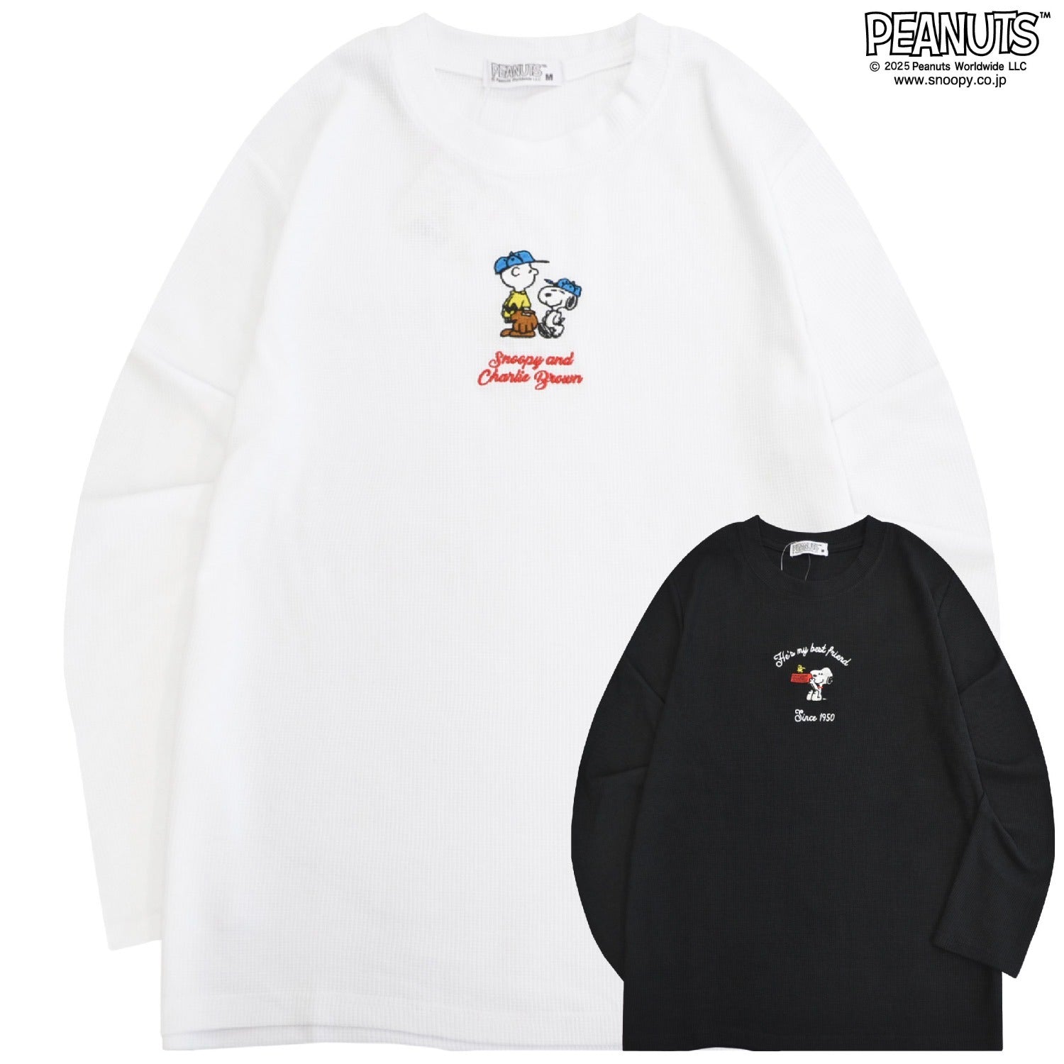 スヌーピー ウッドストック チャーリーブラウン ワッフル 刺繍 長袖 Tシャツ 秋 トップス SNOOPY PEANUTS s1253-00sp
