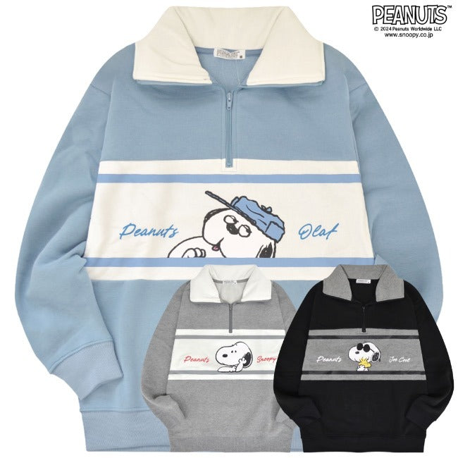 スヌーピー 長袖 トップス ハーフジップ 裏起毛 オラフ ジョークール 切り替え プリント SNOOPY PEANUTS JOE COOL s1344-40sp