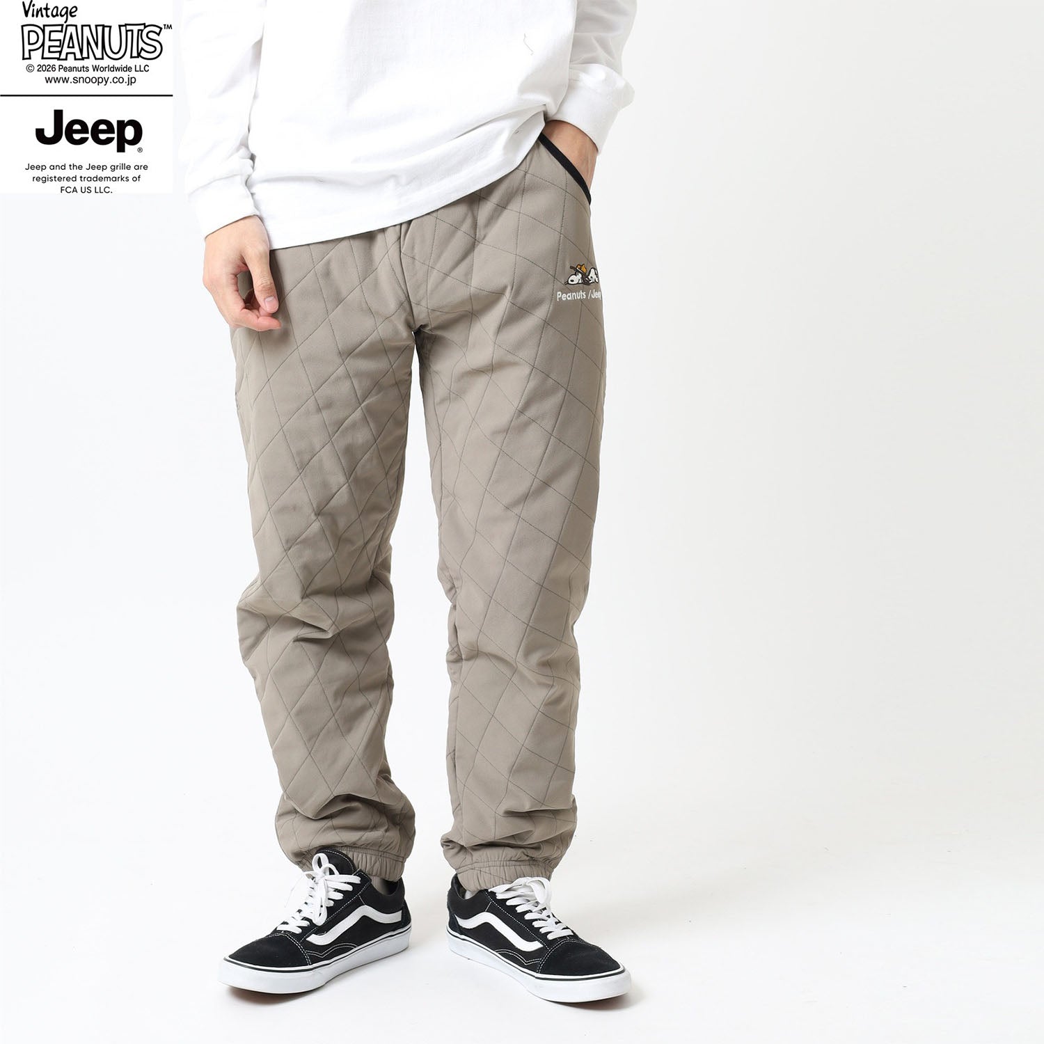 スヌーピー ジープ アウトドア柄 刺繍 中綿 キルトパンツ SNOOPY PEANUTS JEEP sjp1444-133