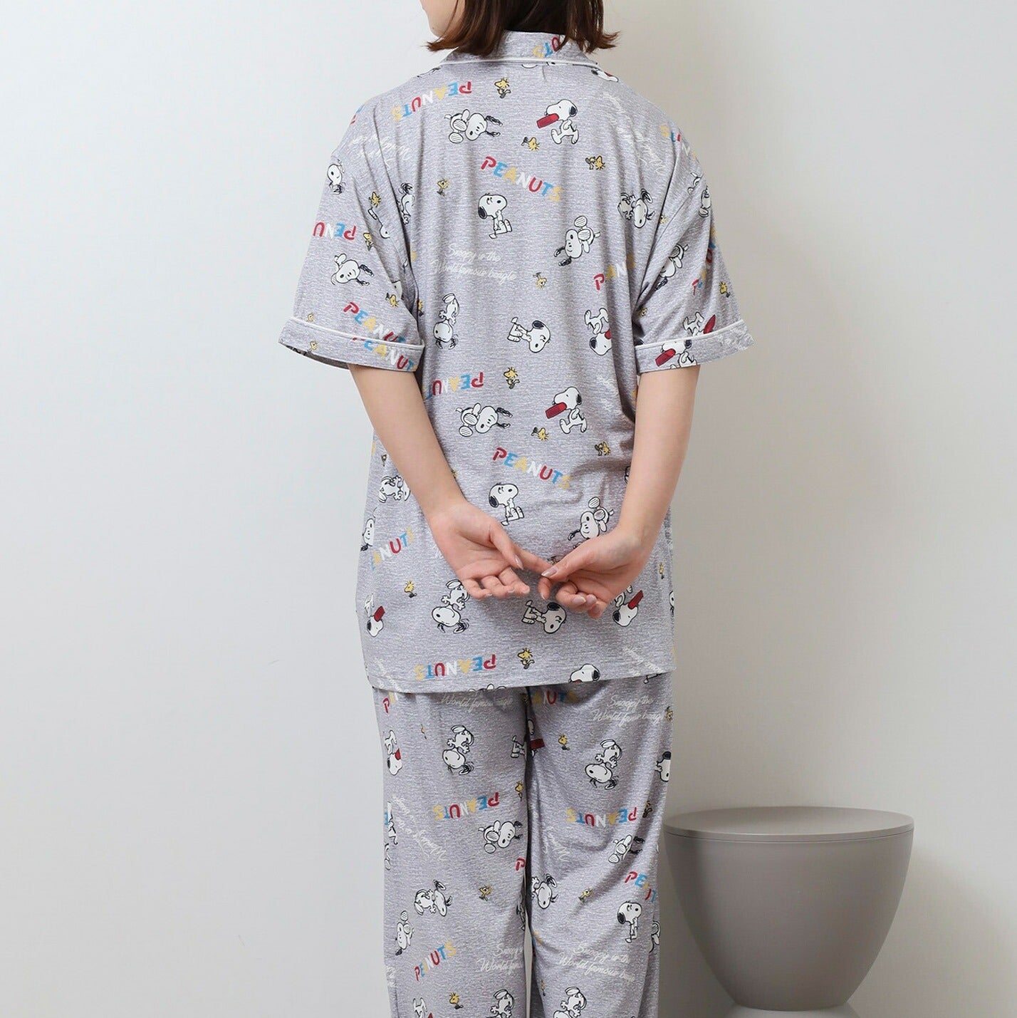 スヌーピー ウッドストック パジャマ 夏 服 シャツ パンツ トップス ロング 上下 セット 部屋着 半袖 前あき ペアコーデ レディース プリント SNOOPY PEANUTS s1652-08sp