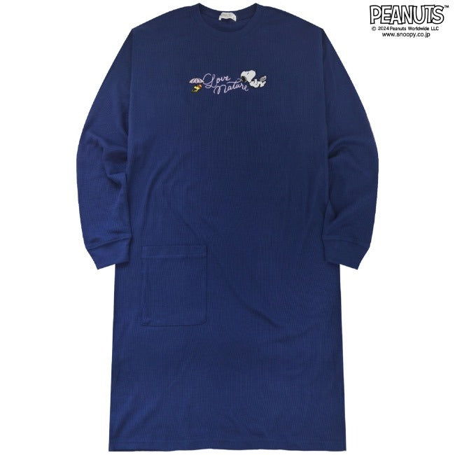 スヌーピー Tシャツ BIG ロング丈 オーバーサイズ 長袖 刺繍 ワッフル トップス ウッドストック PEANUTS SNOOPY s1743-03sp