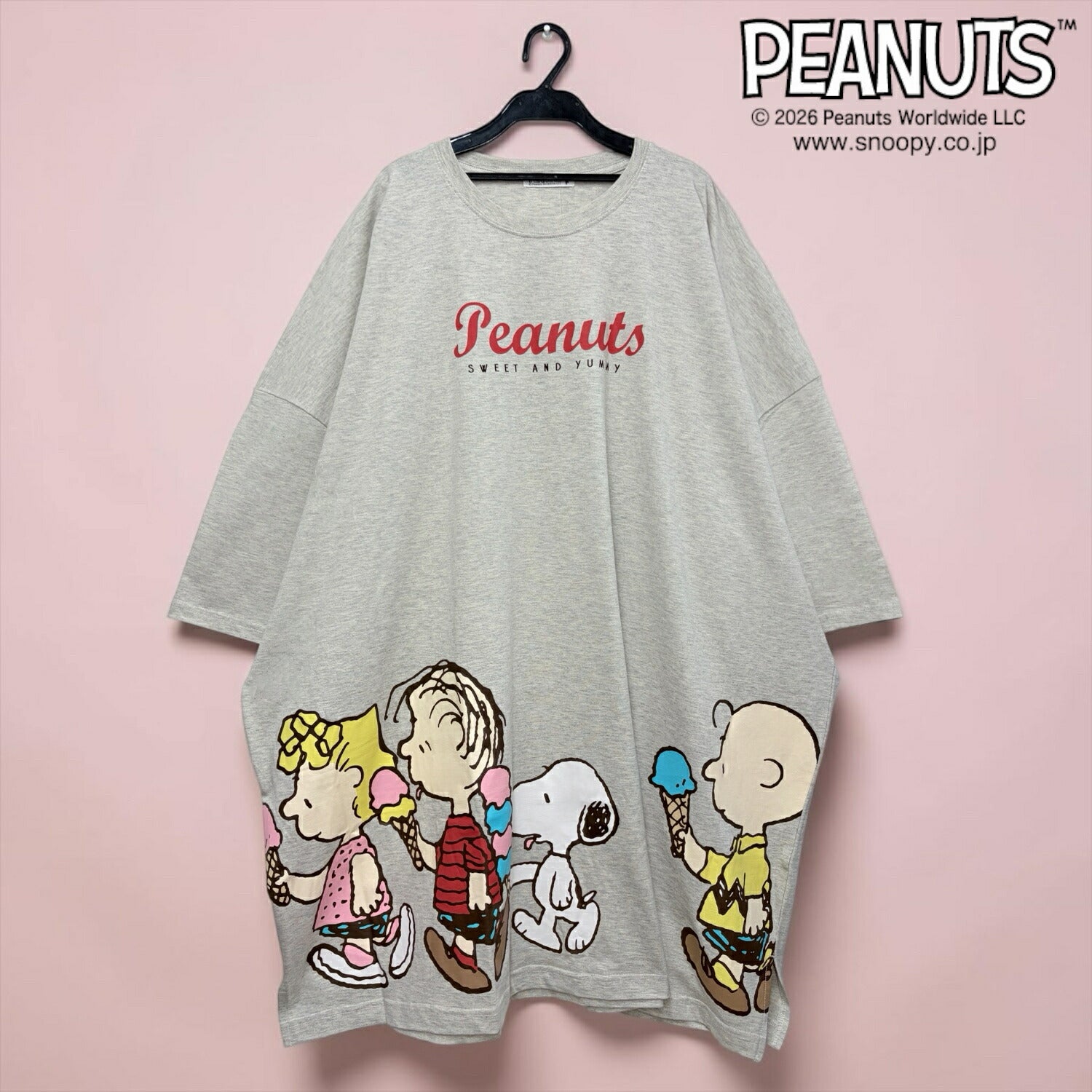 スヌーピー キングサイズ プリント 半袖 Tシャツ ビッグシルエット オーバーサイズ 体型カバー ワンピース くつろぎ着 レディース メンズ 春 夏 SNOOPY PEANUTS s1762-254sp