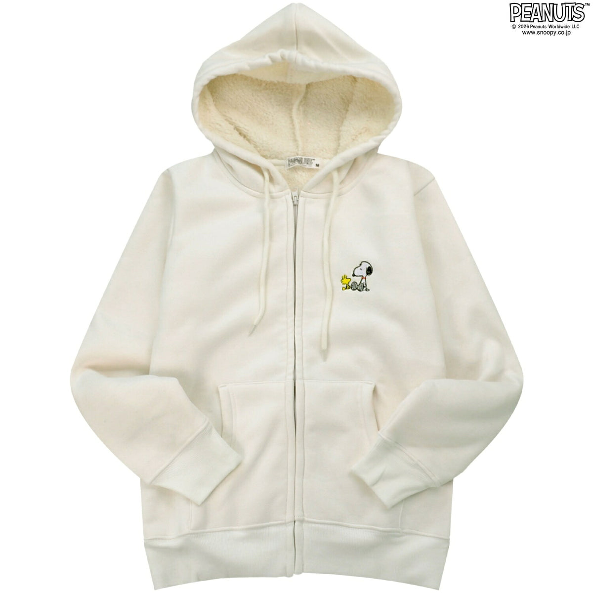 スヌーピー ウッドストック 刺繍 裏ボア パーカー アウター 上着 秋冬 あったか ファスナー ジップ ZIPパーカー PEANUTS s1844-186