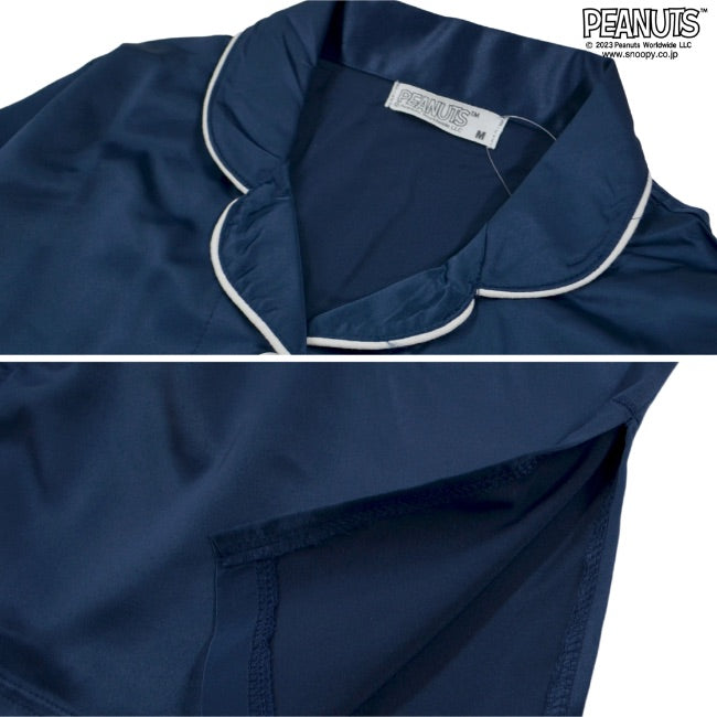 スヌーピー ワンピース 部屋着 レディース 七分袖 サテン 刺繍 PEANUT s2122-39