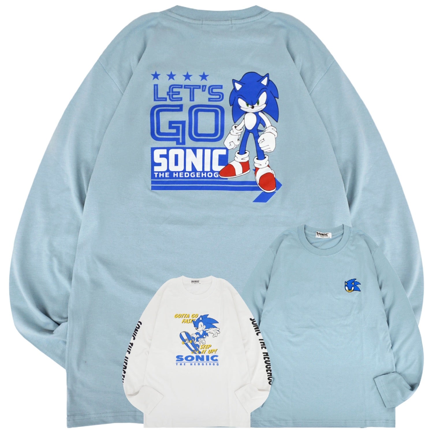 ソニック Tシャツ 長袖 セガ ゲーム  バック プリント 刺繍 スケボー SONIC THE HEDGEHOG sc1251-13