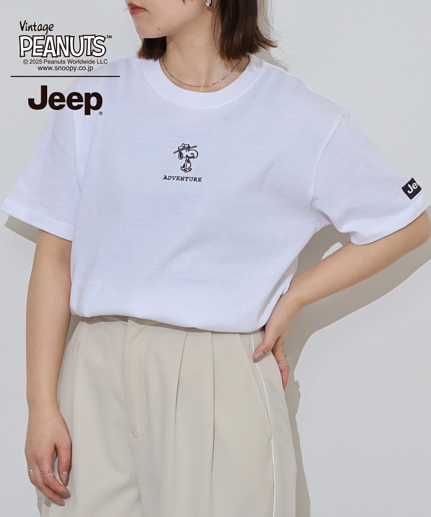 スヌーピー チャーリー・ブラウン ウッドストック Jeep® コラボ Tシャツ 半袖 プリント 刺繍 SNOOPY PEANUTS sjp1143-53