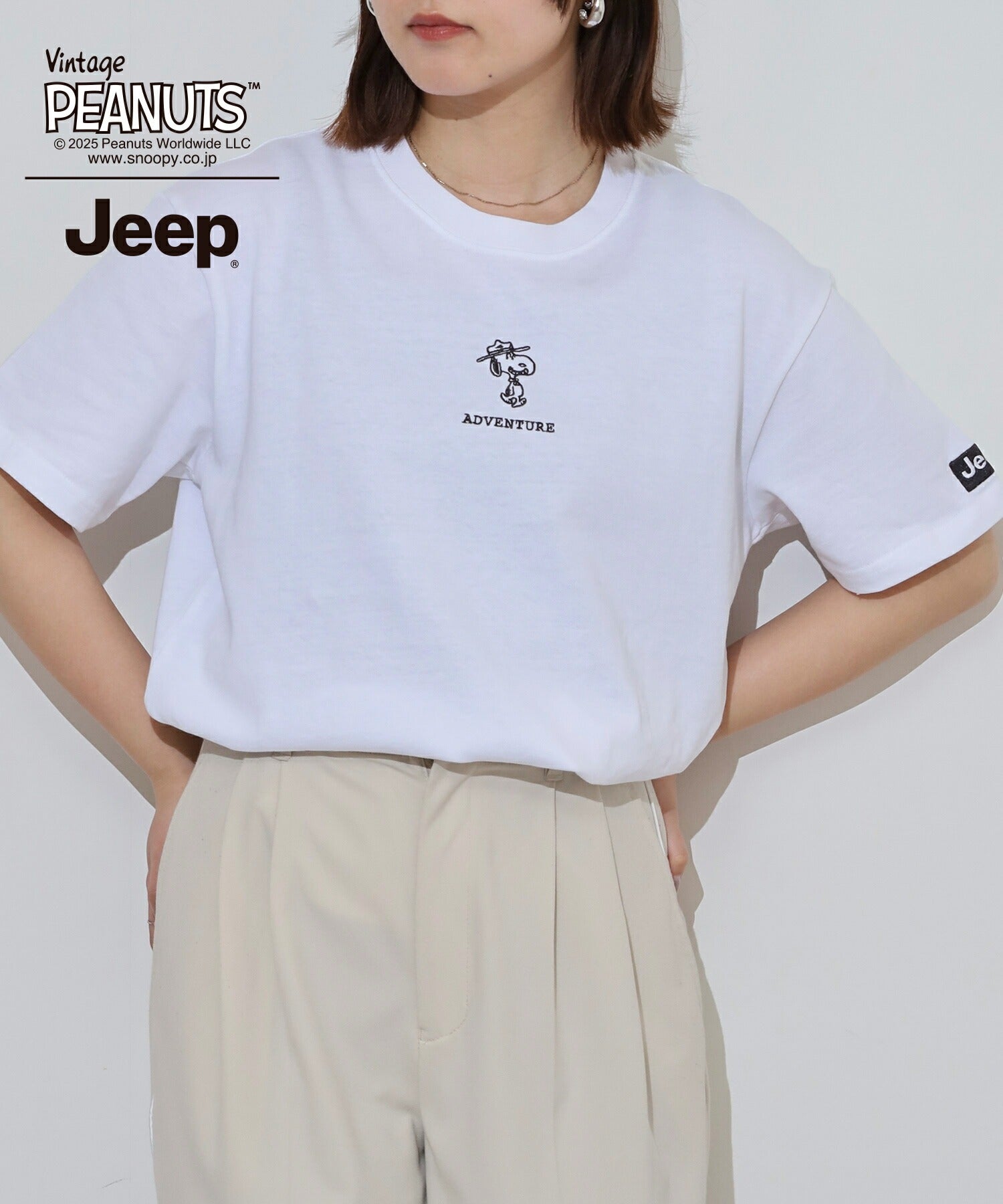 スヌーピー チャーリー・ブラウン ウッドストック Jeep® コラボ Tシャツ 半袖 プリント 刺繍 SNOOPY PEANUTS sjp1143-53