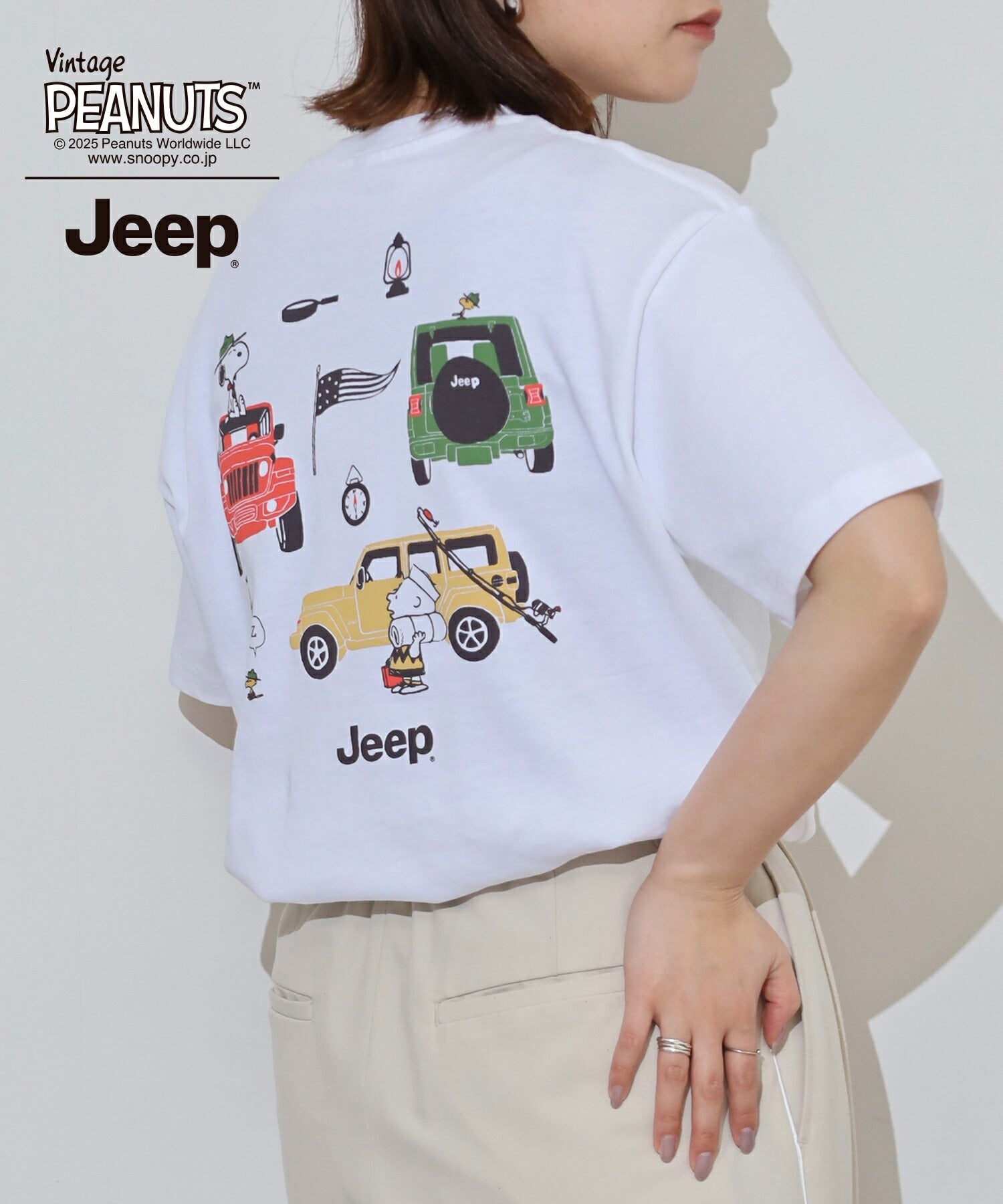 スヌーピー チャーリー・ブラウン ウッドストック Jeep® コラボ Tシャツ 半袖 プリント 刺繍 SNOOPY PEANUTS sjp1143-53