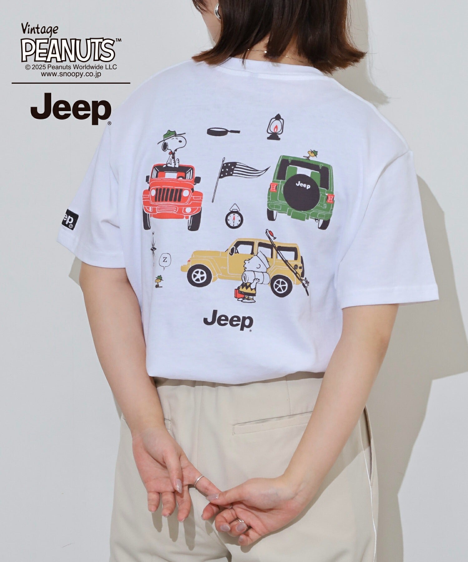スヌーピー チャーリー・ブラウン ウッドストック Jeep® コラボ Tシャツ 半袖 プリント 刺繍 SNOOPY PEANUTS sjp1143-53