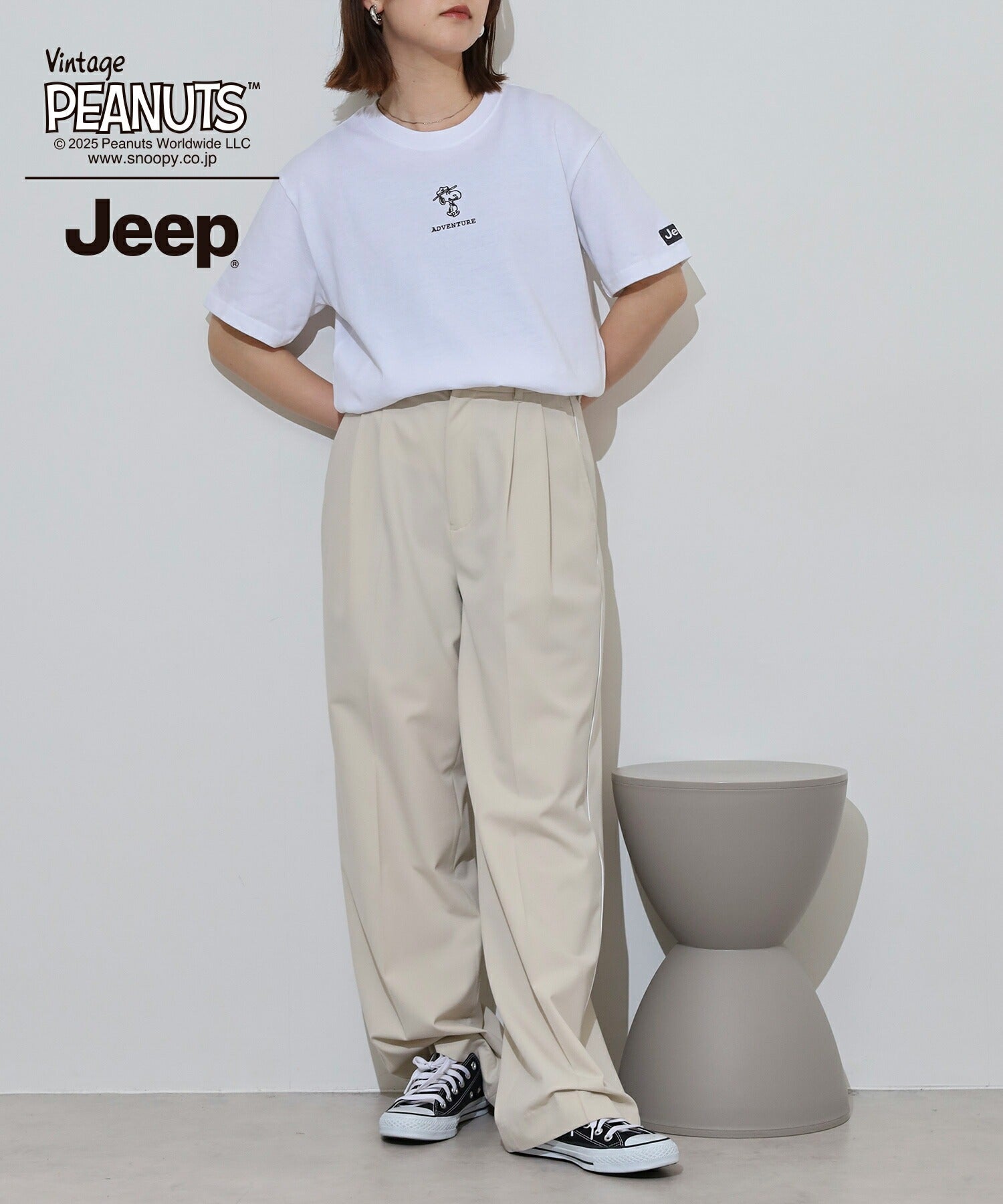 スヌーピー チャーリー・ブラウン ウッドストック Jeep® コラボ Tシャツ 半袖 プリント 刺繍 SNOOPY PEANUTS sjp1143-53