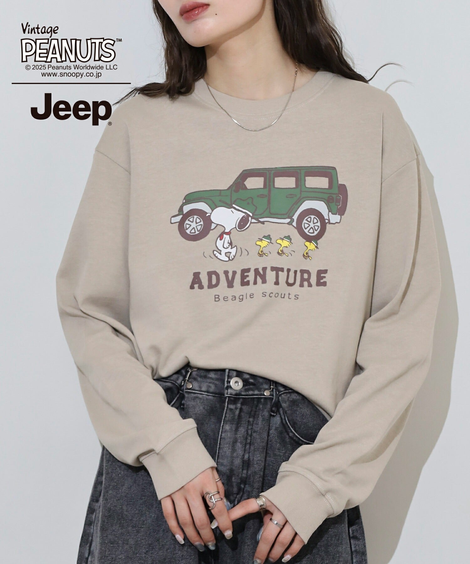スヌーピー ウッドストック Jeep® コラボ Tシャツ 長袖 プリント ロゴ SNOOPY PEANUTS sjp1243-54