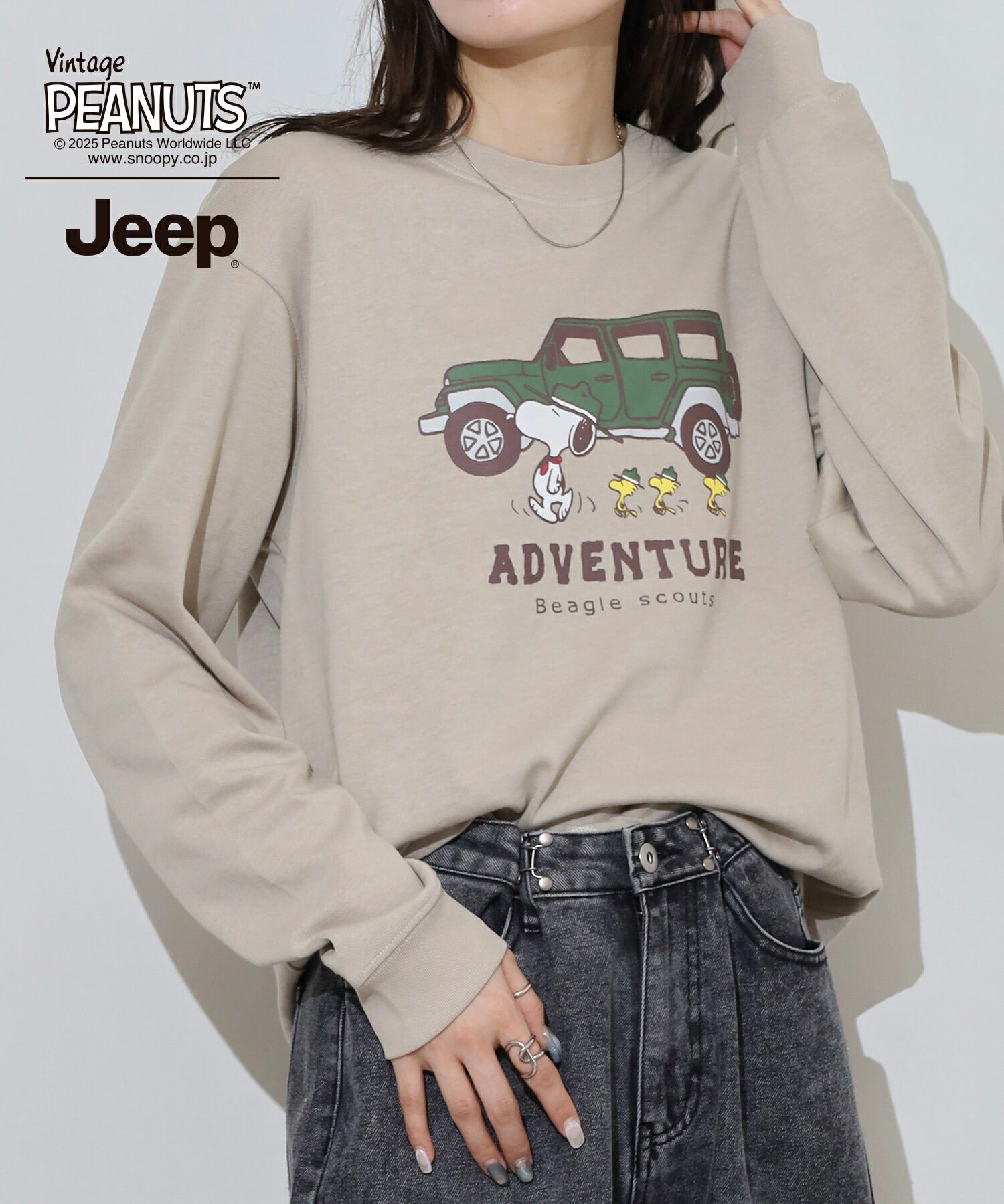 スヌーピー ウッドストック Jeep® コラボ Tシャツ 長袖 プリント ロゴ SNOOPY PEANUTS sjp1243-54