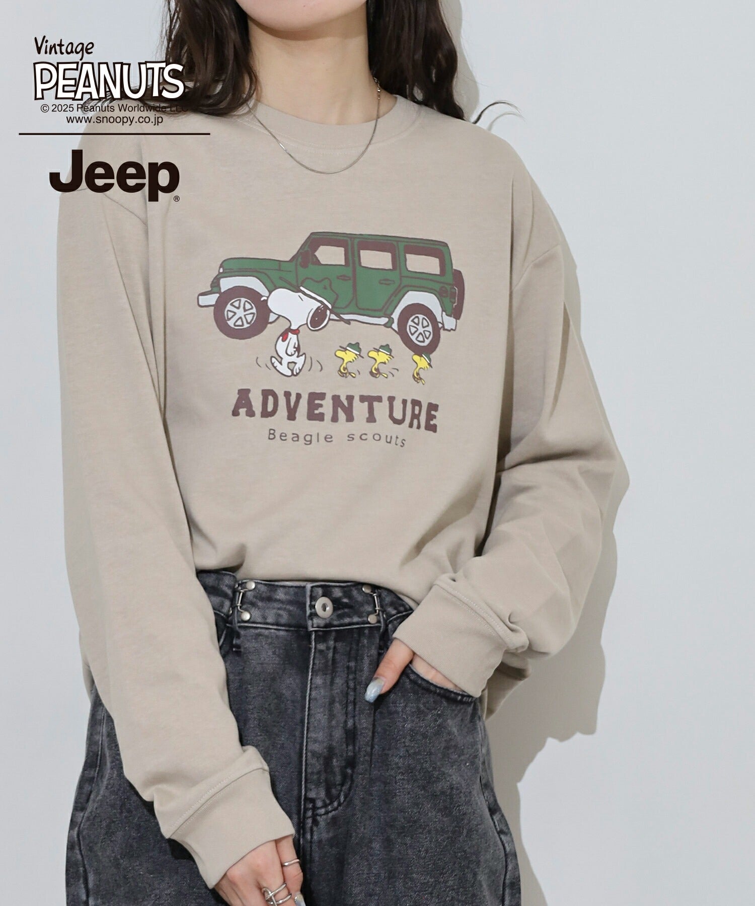 スヌーピー ウッドストック Jeep® コラボ Tシャツ 長袖 プリント ロゴ SNOOPY PEANUTS sjp1243-54