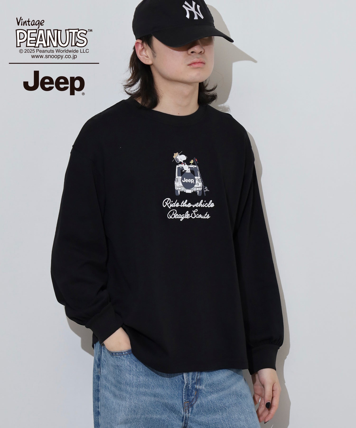 スヌーピー 刺繍  Jeep® コラボ 長袖 ビッグシルエット Tシャツ sjp1243-55