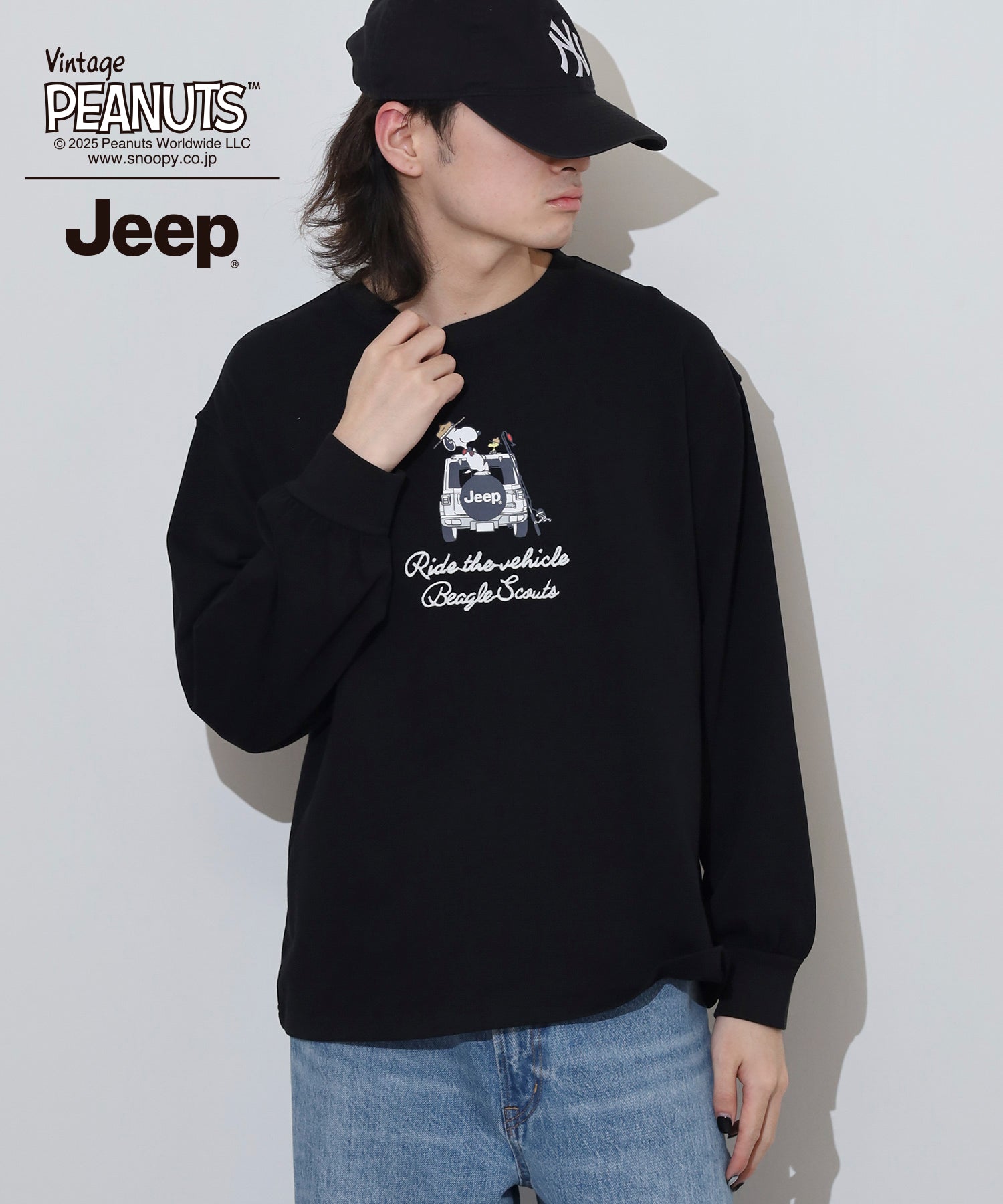 スヌーピー 刺繍  Jeep® コラボ 長袖 ビッグシルエット Tシャツ sjp1243-55