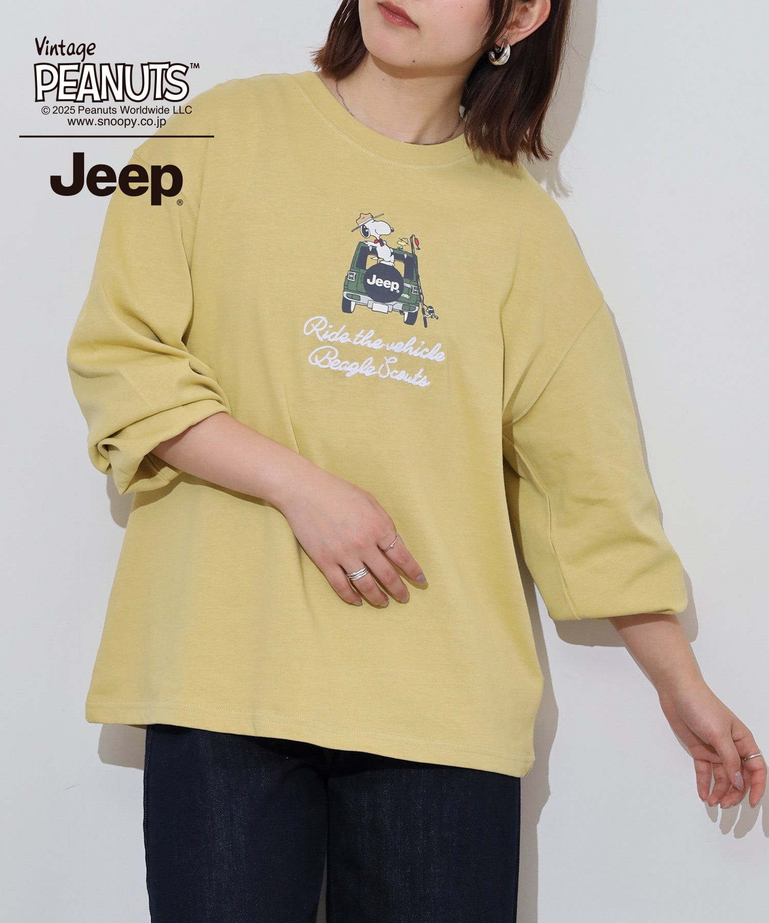 スヌーピー 刺繍  Jeep® コラボ 長袖 ビッグシルエット Tシャツ sjp1243-55