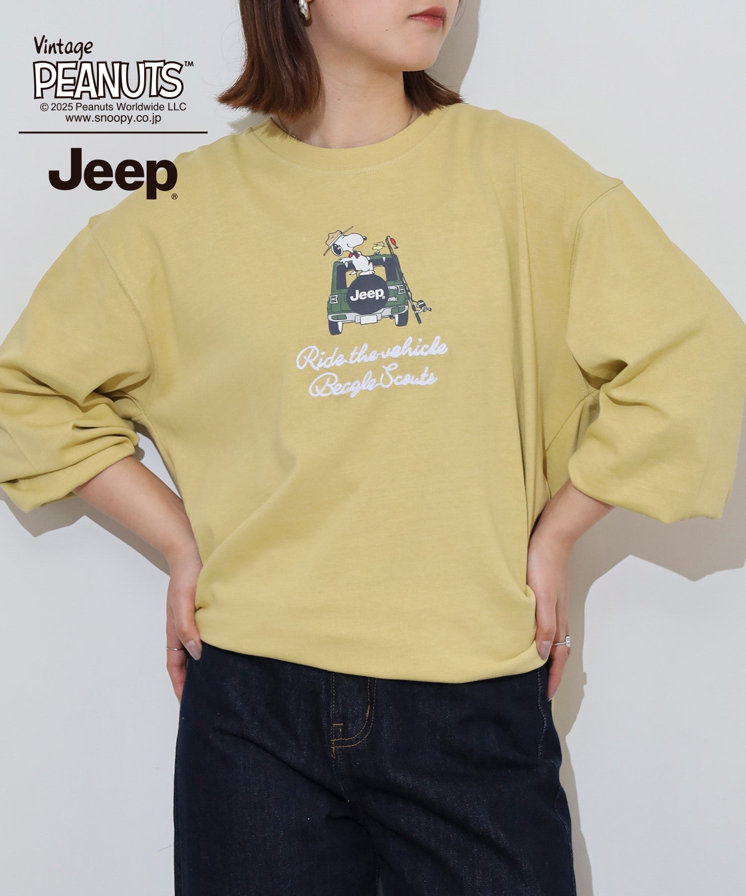スヌーピー 刺繍  Jeep® コラボ 長袖 ビッグシルエット Tシャツ sjp1243-55
