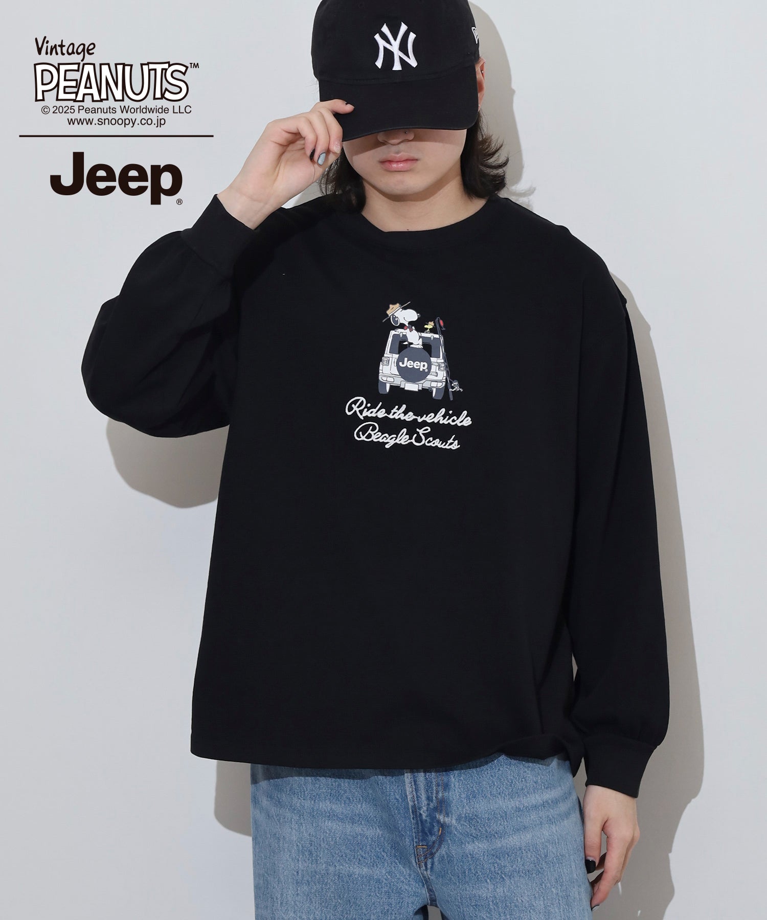 スヌーピー 刺繍  Jeep® コラボ 長袖 ビッグシルエット Tシャツ sjp1243-55