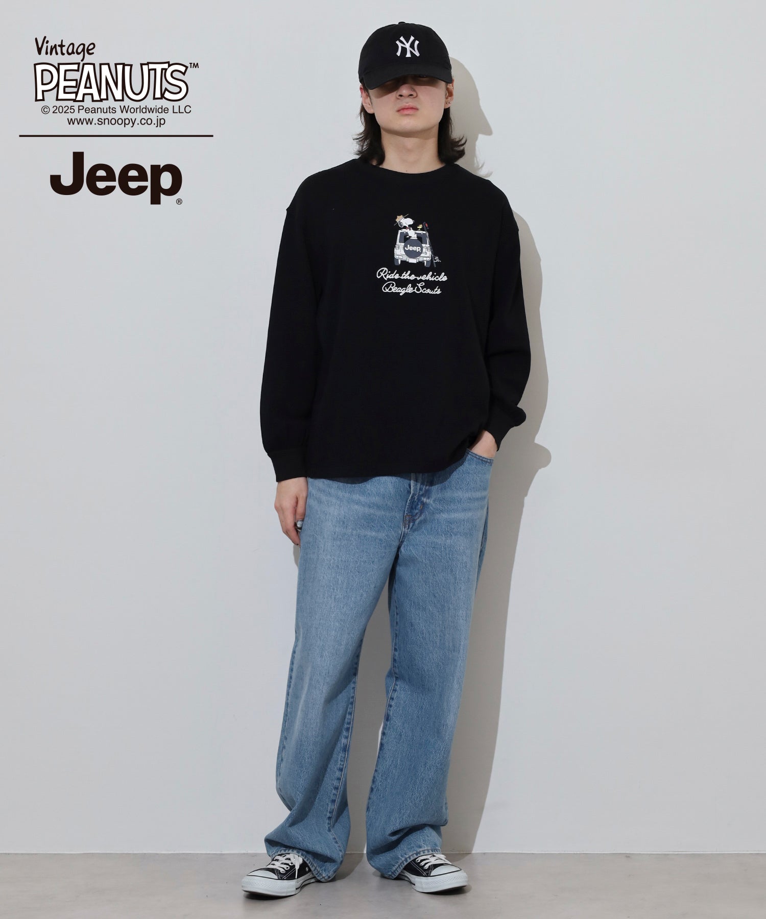 スヌーピー 刺繍  Jeep® コラボ 長袖 ビッグシルエット Tシャツ sjp1243-55