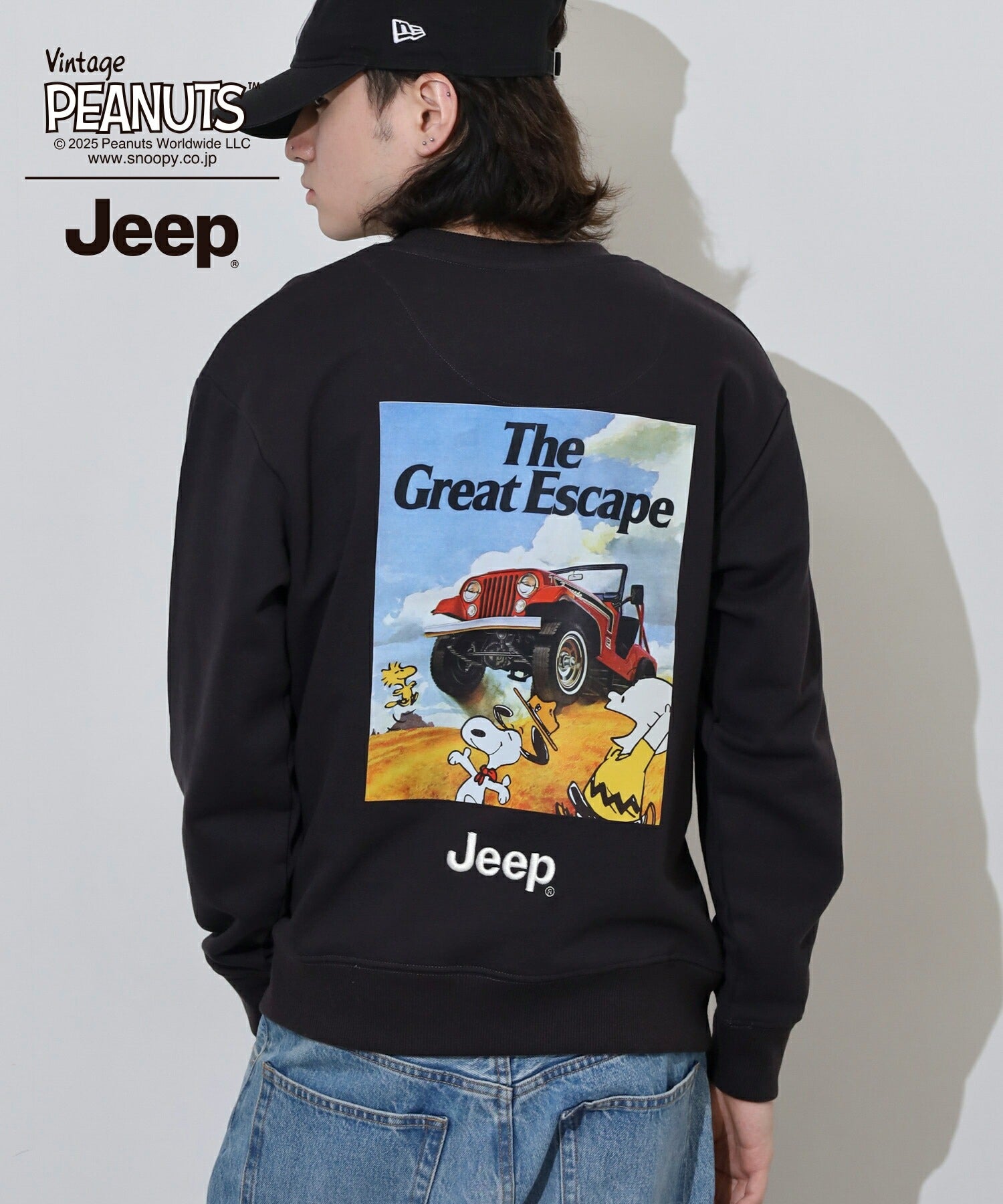スヌーピー Jeep® コラボ トレーナー 長袖 フォト バックプリント 刺繍 ロゴ SNOOPY PEANUTS sjp1343-59