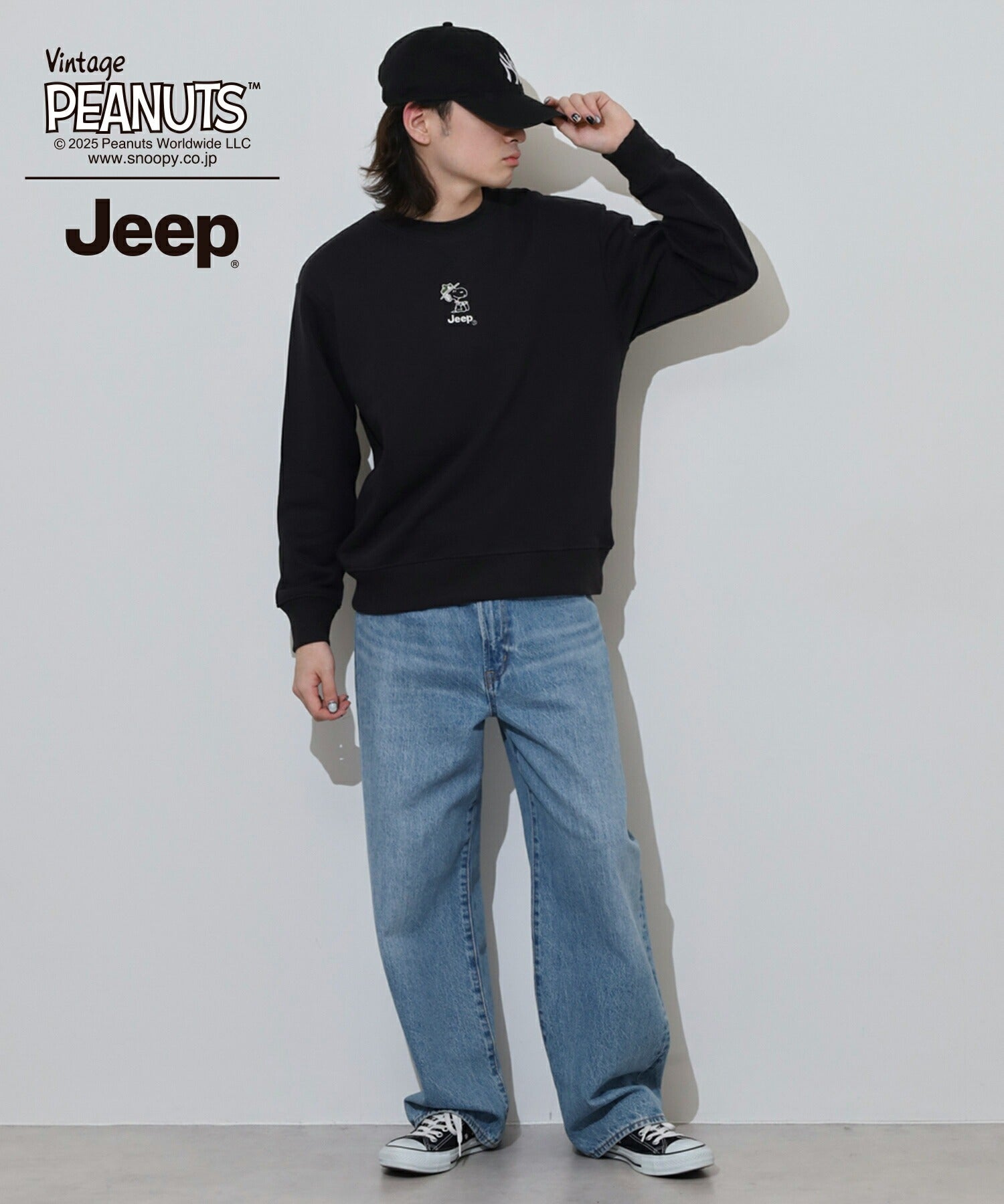 スヌーピー Jeep® コラボ トレーナー 長袖 フォト バックプリント 刺繍 ロゴ SNOOPY PEANUTS sjp1343-59