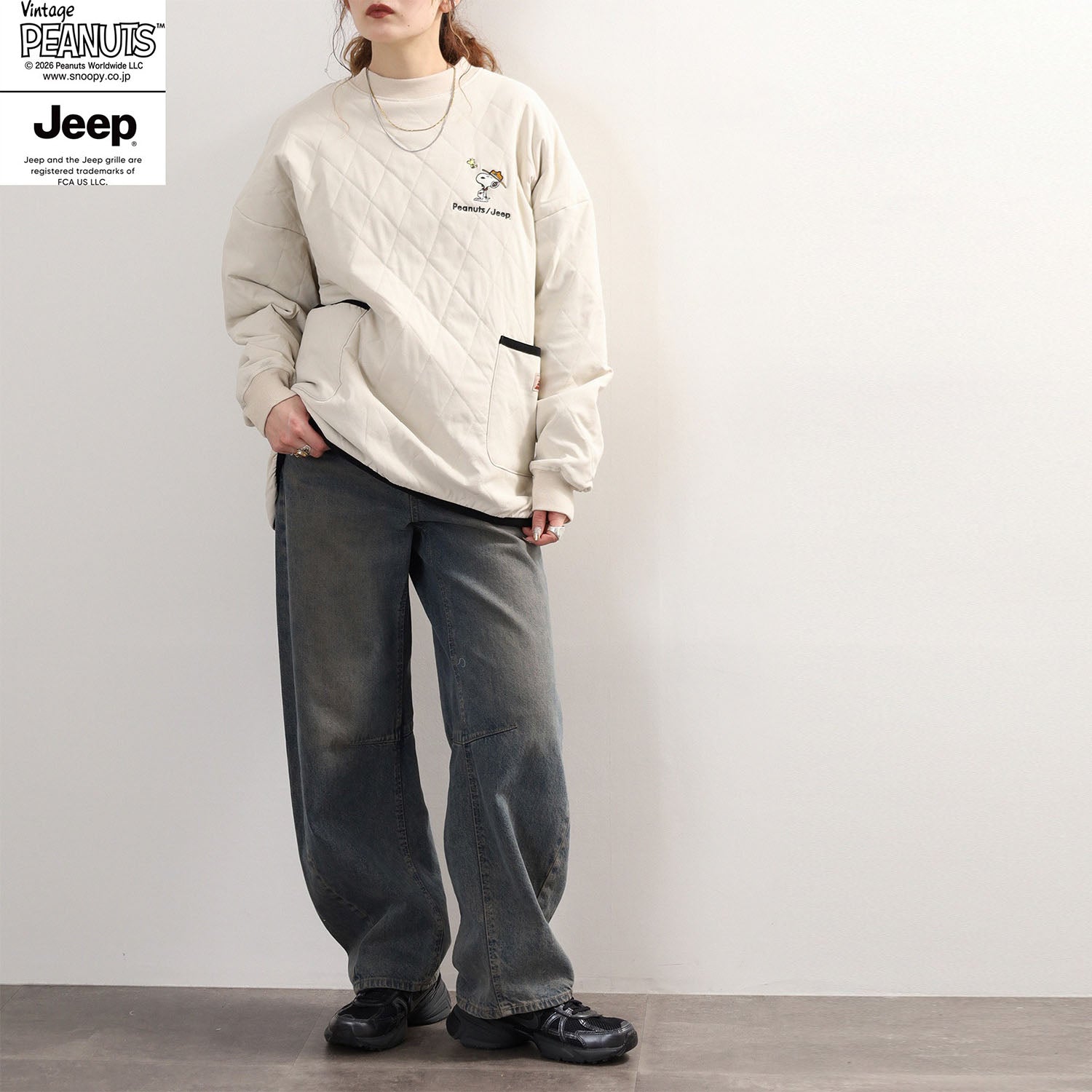 スヌーピー ピーナッツ ジープ  アウトドア 中綿入り キルト トップス トレーナー 長袖 SNOOPY PEANUTS JEEP sjp1344-132