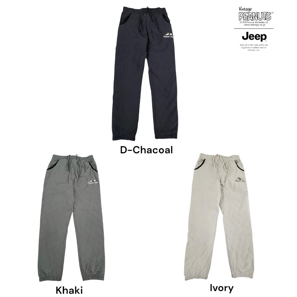 スヌーピー ジープ アウトドア柄 刺繍 中綿 キルトパンツ SNOOPY PEANUTS JEEP sjp1444-133