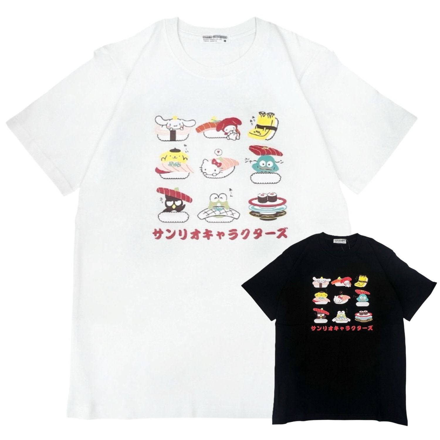 サンリオキャラクターズ 寿司柄 半袖 Ｔシャツ プリント 天竺 メンズ レディース ハローキティ ハンギョドン ポムポムプリン ぐでたま シナモロール マイメロディ バッドばつ丸 けろけろけろっぴ sm1162-67