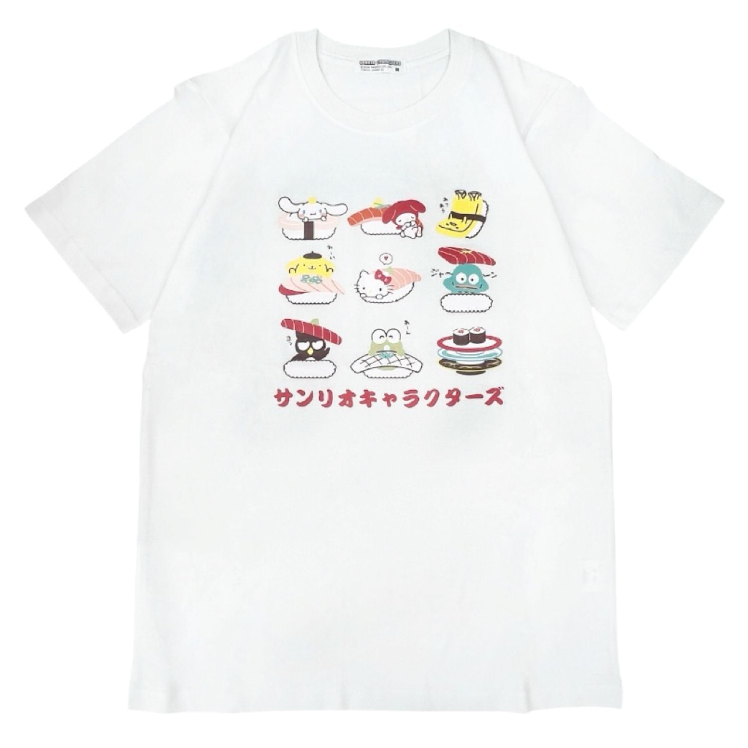 サンリオキャラクターズ 寿司柄 半袖 Ｔシャツ プリント 天竺 メンズ レディース ハローキティ ハンギョドン ポムポムプリン ぐでたま シナモロール マイメロディ バッドばつ丸 けろけろけろっぴ sm1162-67