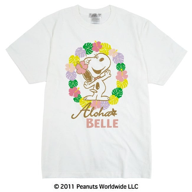 スヌーピー SNOOPY PEANUTS ベル Belle Aloha 半袖 Tシャツ ハイビスカス ハワイアン 多色展開 家族お揃い レディース メンズ S M L LL 綿 ギフト プリント　男女兼用 sn1-070