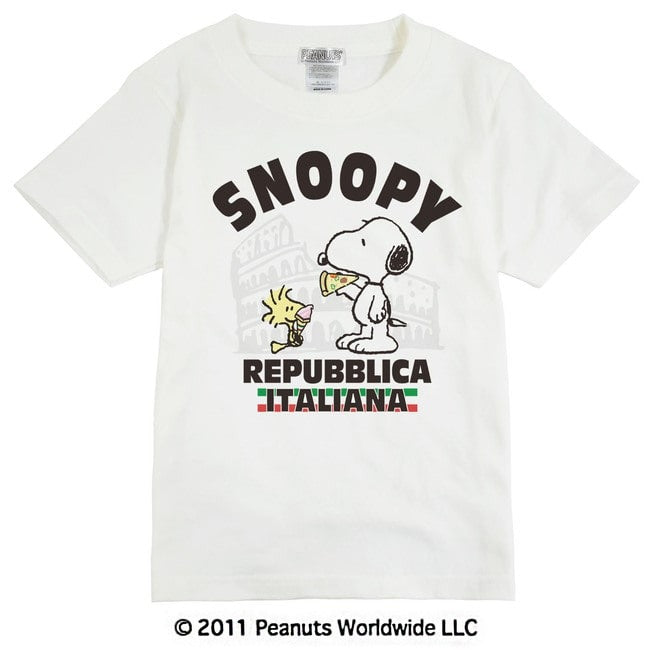 スヌーピー SNOOPY PEANUTS ウッドストック woodstockイタリア ローマ コロッセオ ピザ 半袖 Tシャツ 家族お揃い 多色展開 子供 KIDS 110 120 130 140 150 綿 ギフト プリント sn6-040