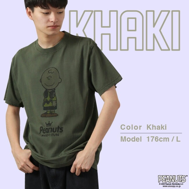 チャーリー ブラウン 半袖 Tシャツ ピグメント 音楽 ヘッドフォン 夏 フェス サークル ストリート　メンズ レディース スヌーピー SNOOPY BIG 大きい サイズ S M L LL 3L 4L spc-lm-2